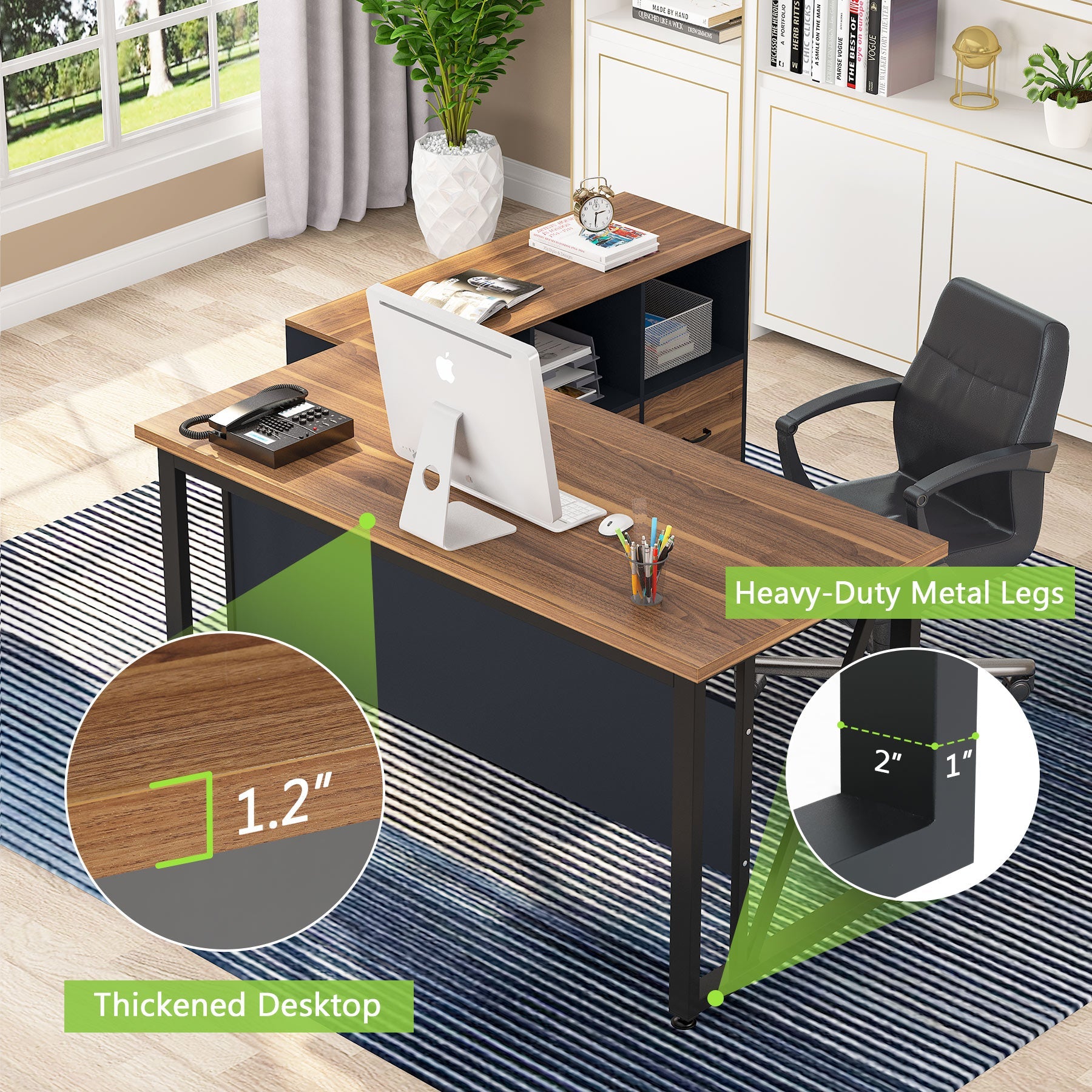 Tribesigns L-Shaped Desk, 55" Executive Desk Computer Table and 43" File Cabinet Tribesigns