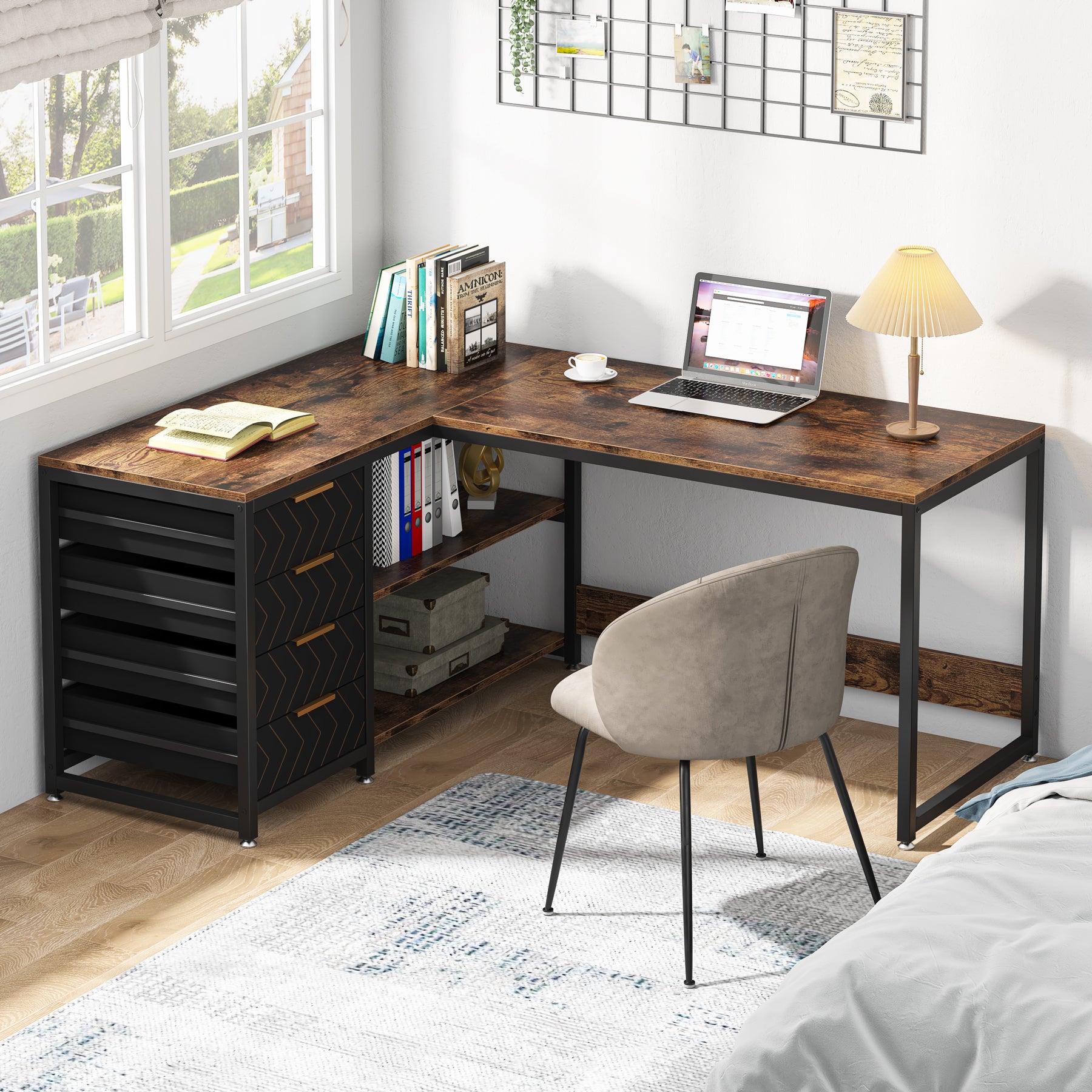 59" Reversible L-Shaped Desk with Drawers