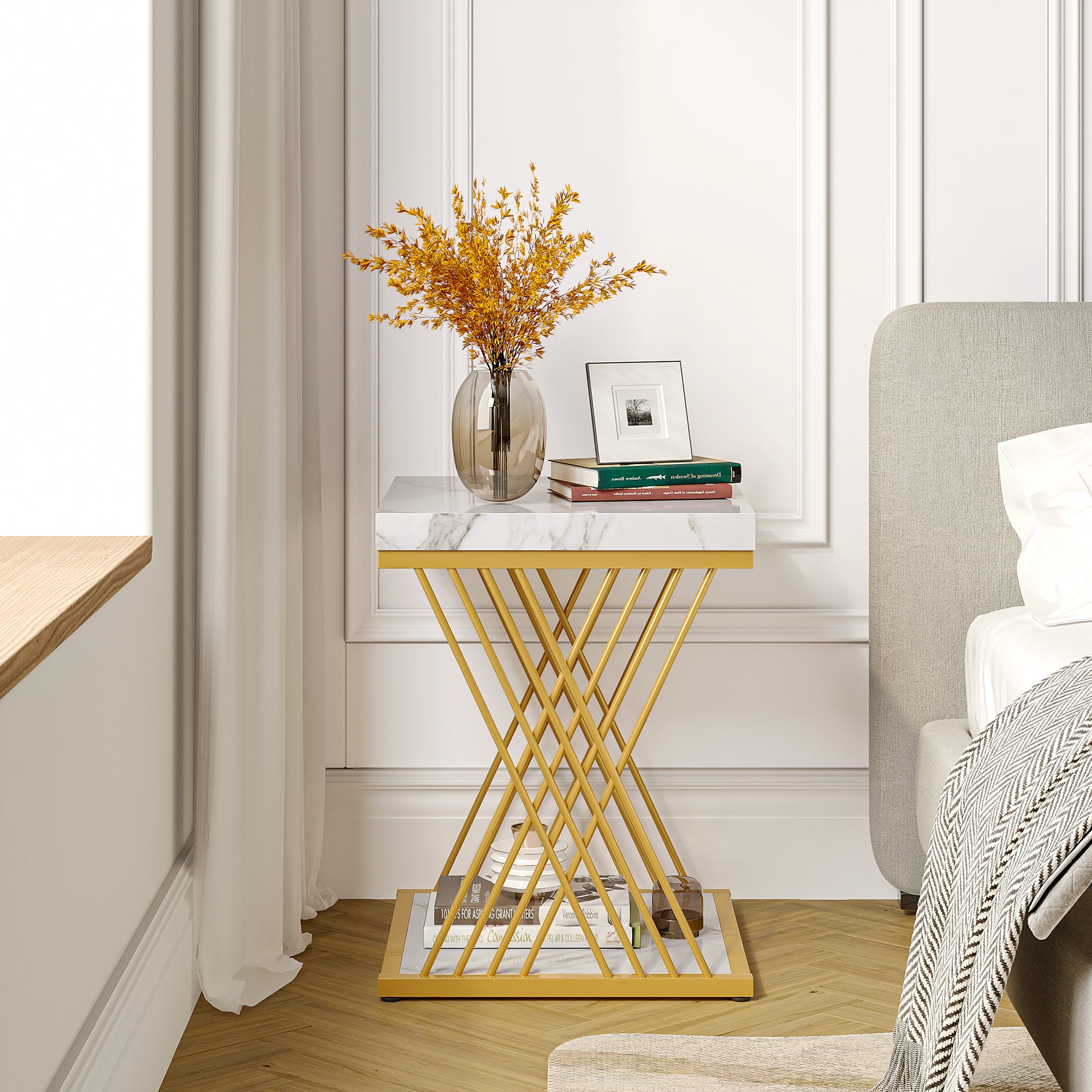 2-Tier Faux Marble End Table