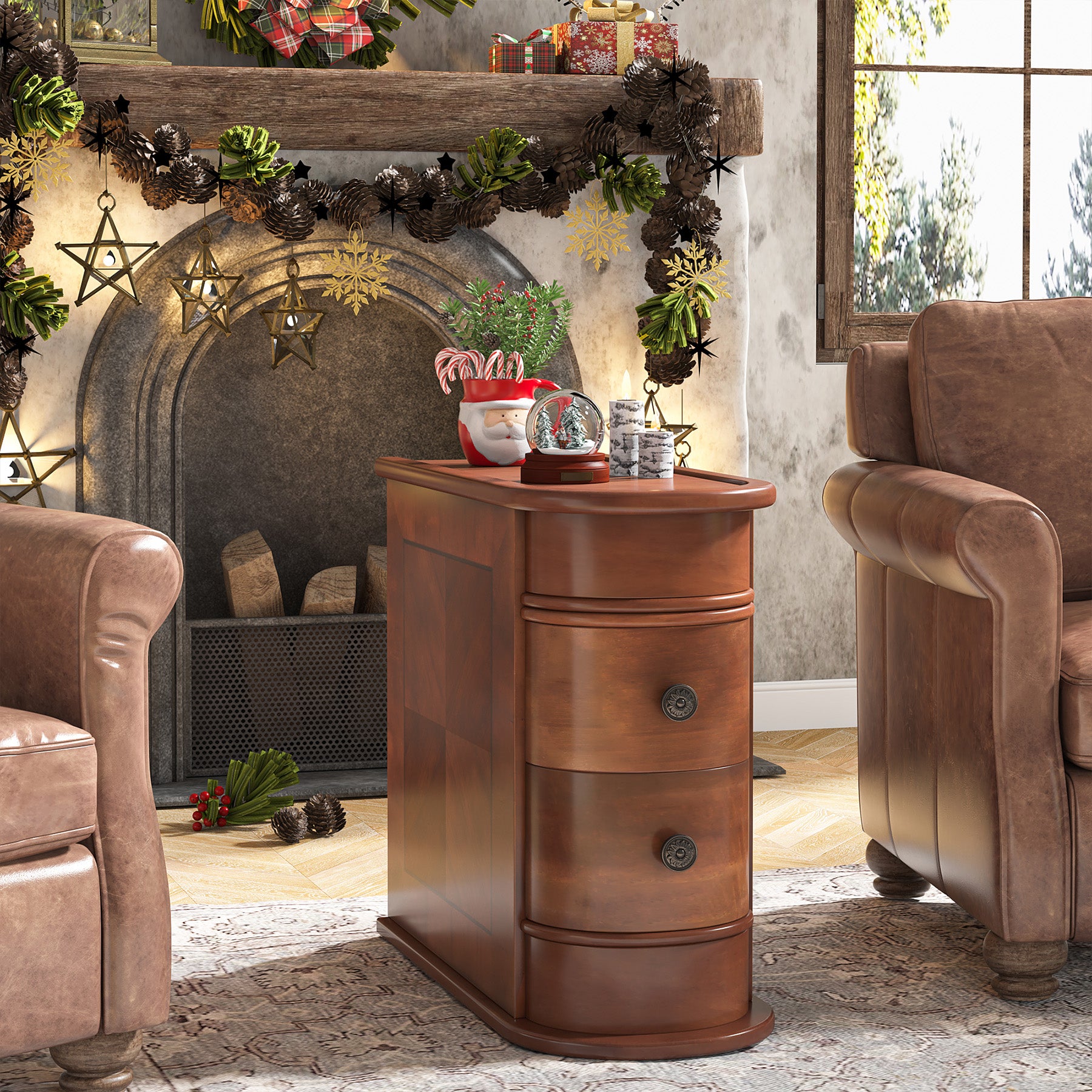 Wood End Table with 2 Drawers