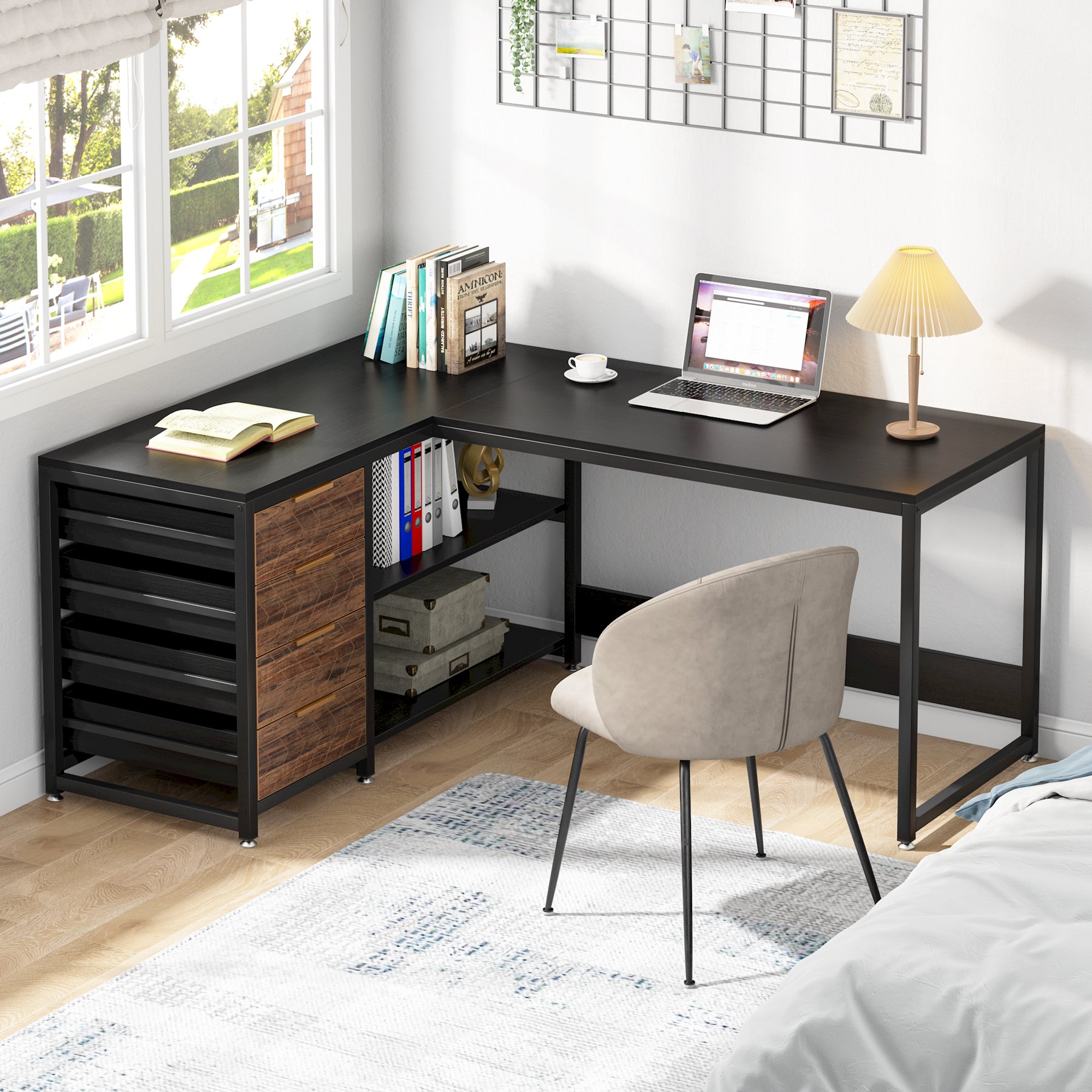 59" Reversible L-Shaped Desk with Drawers