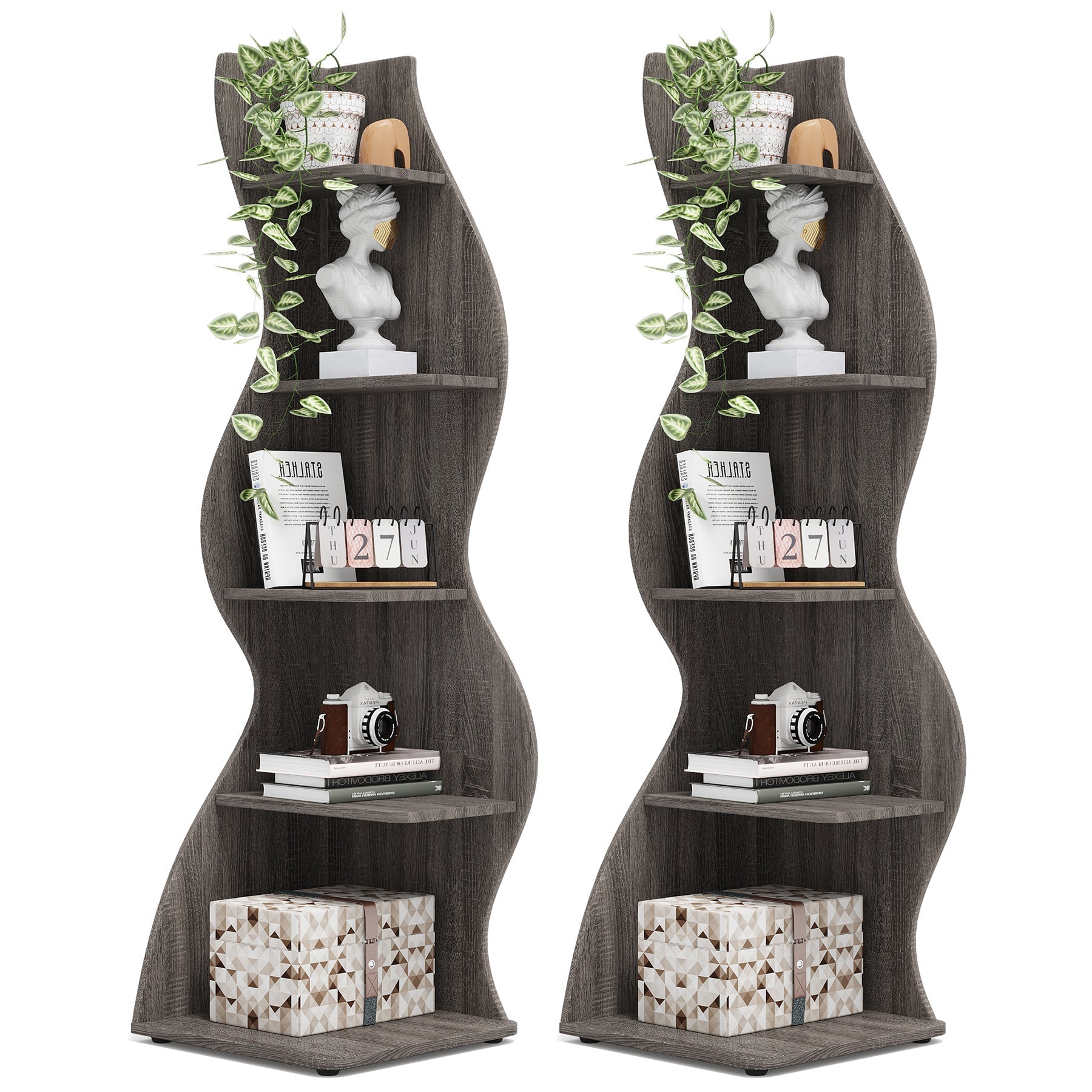 5-Tier Corner Shelf, Modern Wall Corner Bookshelf Bookcase Tribesigns