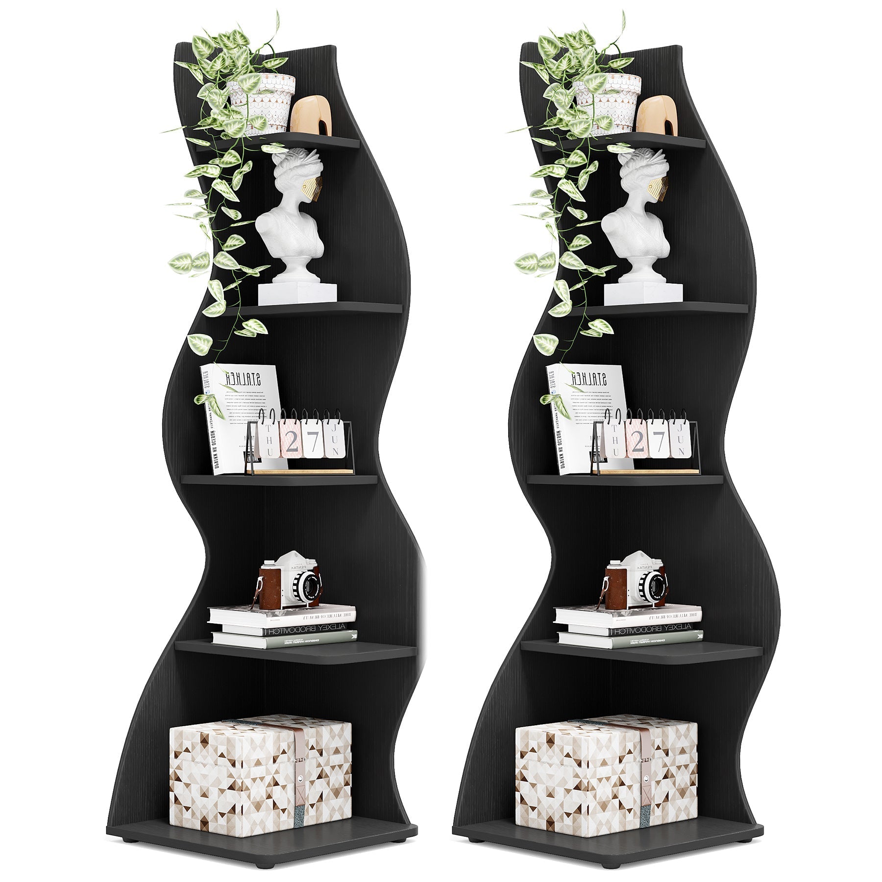 5-Tier Corner Shelf, Modern Wall Corner Bookshelf Bookcase Tribesigns