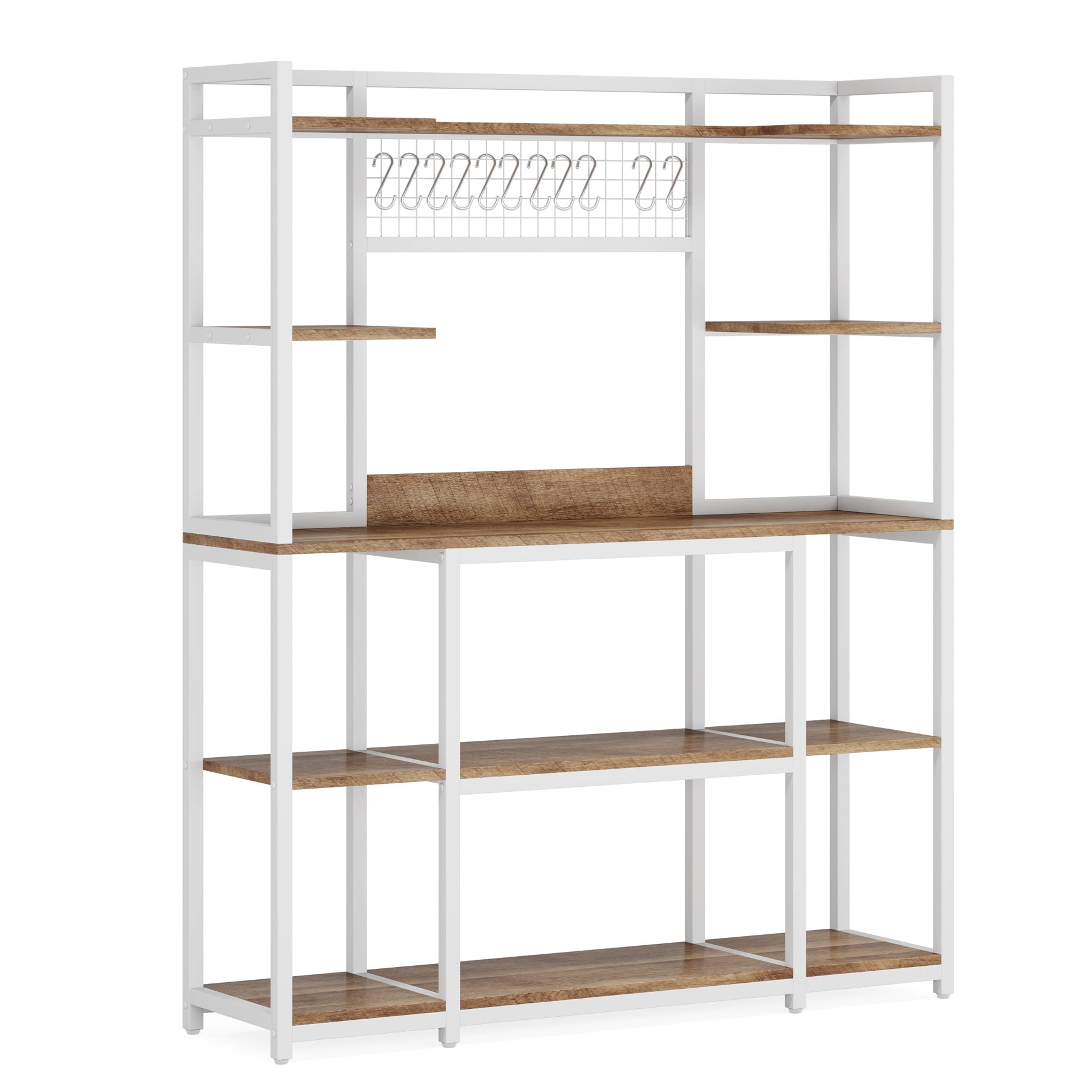 5-Tier Kitchen Baker's Rack, 55" Wide Kitchen Storage Shelf with 11 Hooks Tribesigns