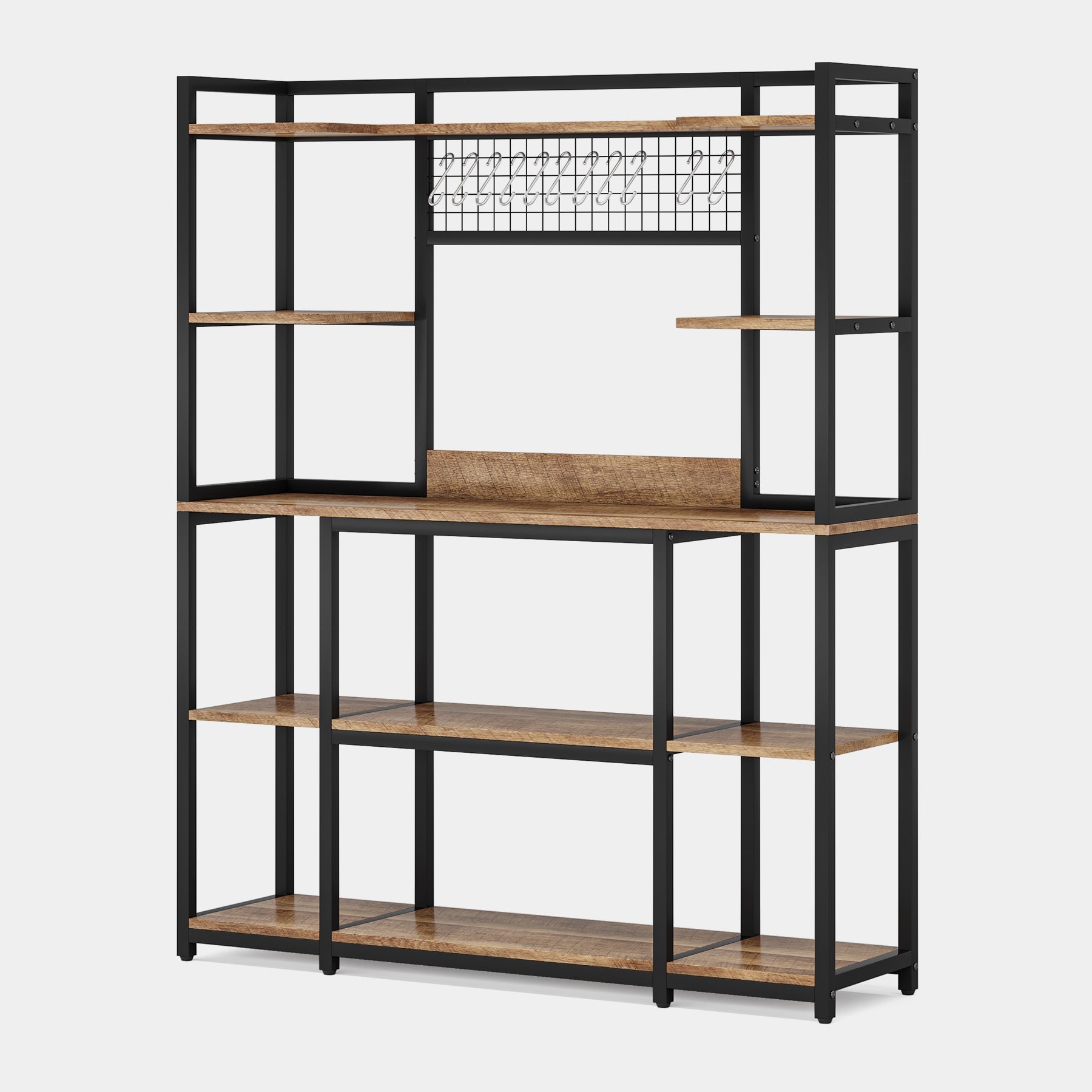 5-Tier Kitchen Baker's Rack, 55" Wide Kitchen Storage Shelf with 11 Hooks Tribesigns