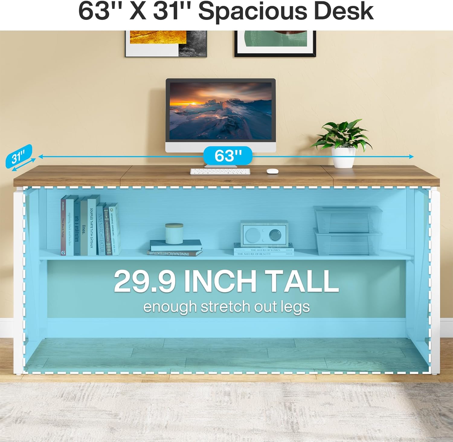 55" / 63" L-Shaped Executive Desk with Storage Shelves and Mobile File Cabinet Tribesigns