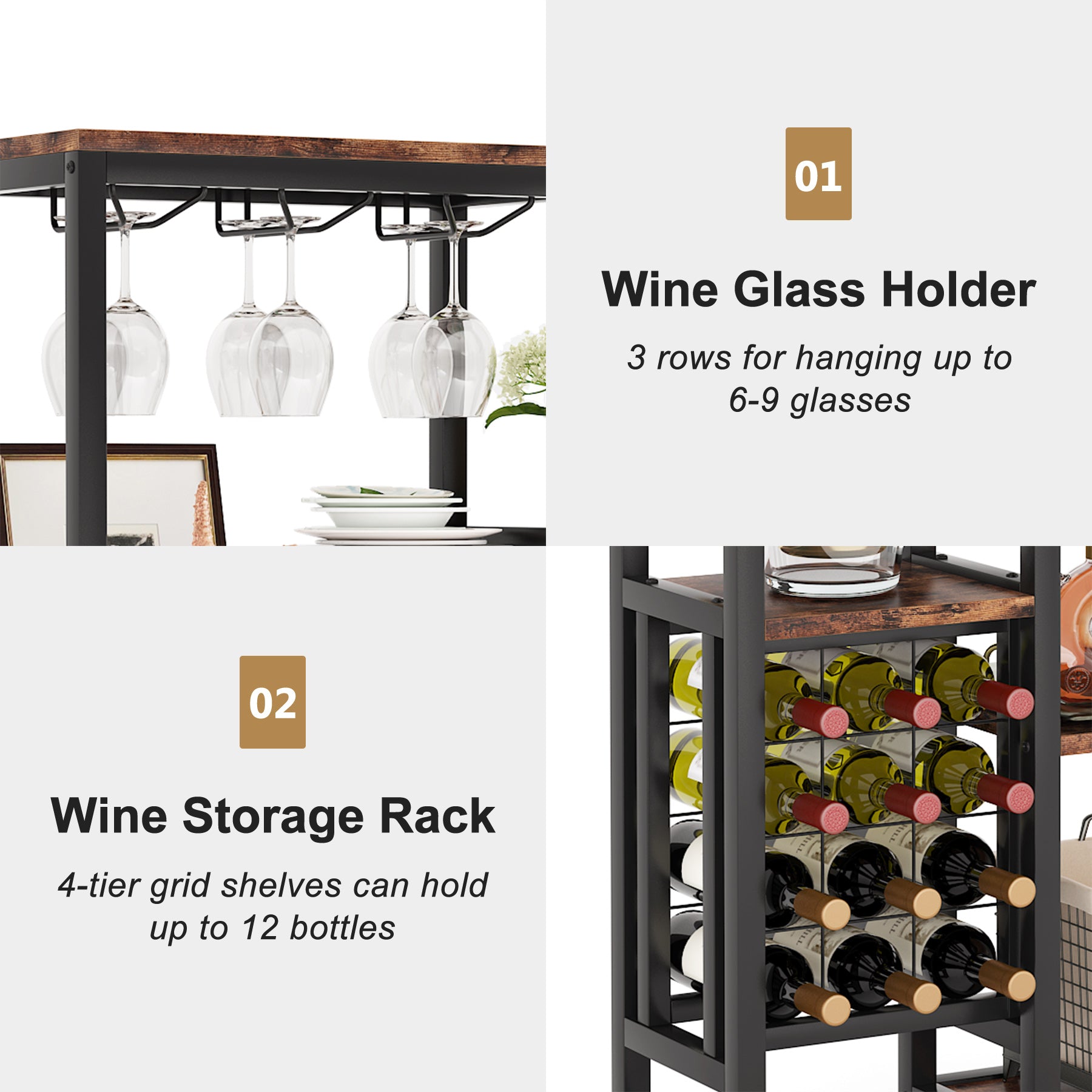 Freestanding Wine Rack with Glass Holder