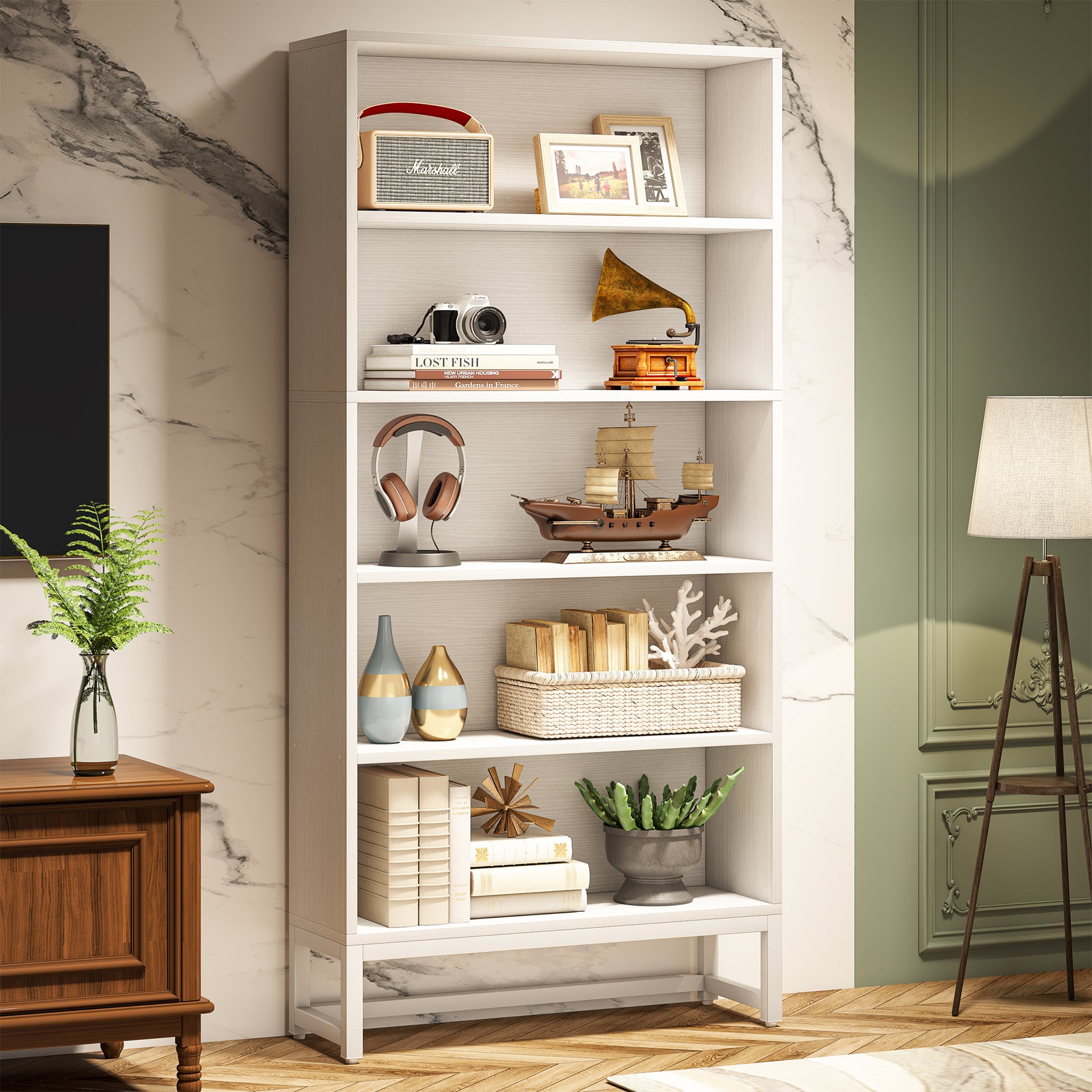 70.8" Bookcase with 5-Tier Storage Shelves
