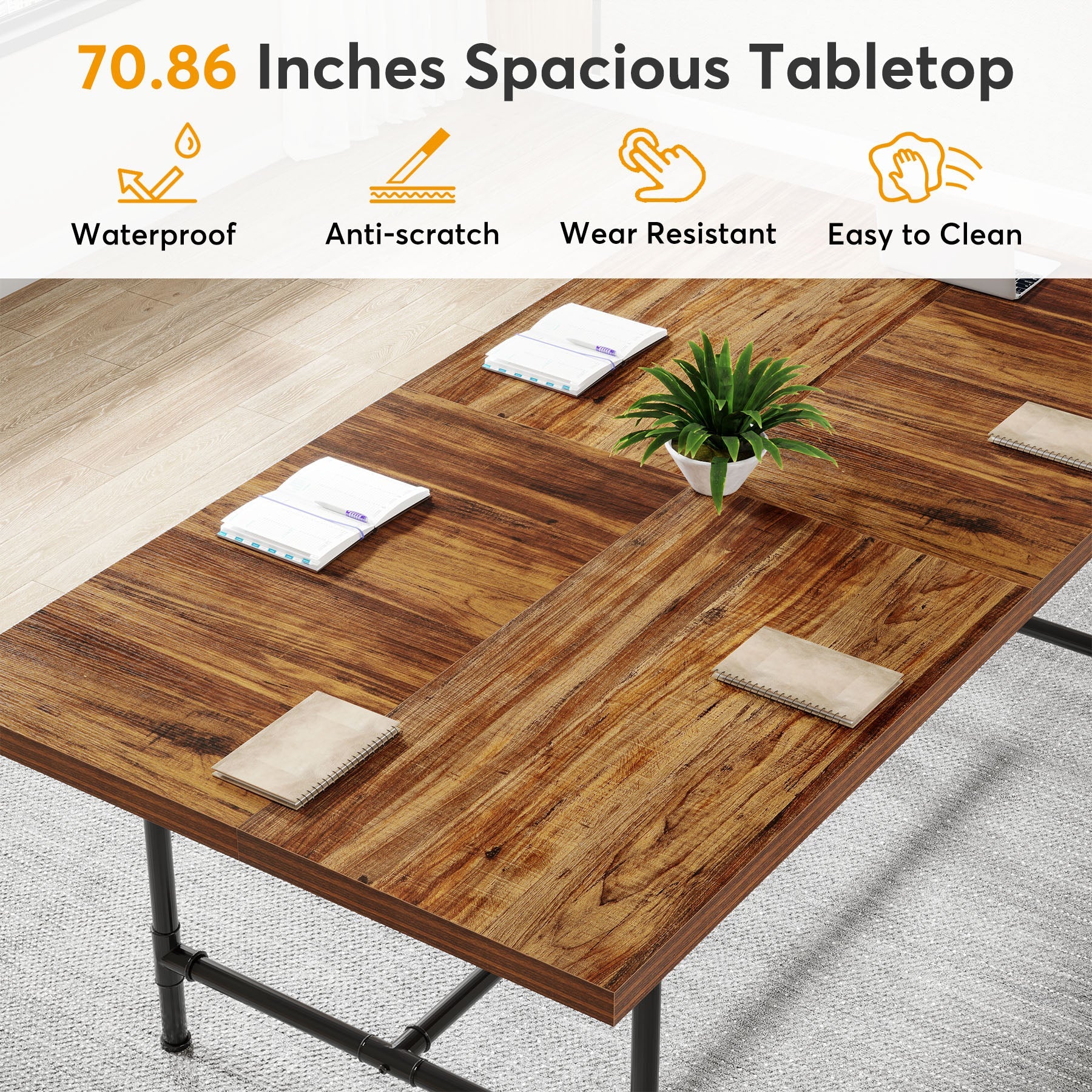 6FT Conference Table, 70.8" Rectangle Training Table Boardroom Desk Tribesigns
