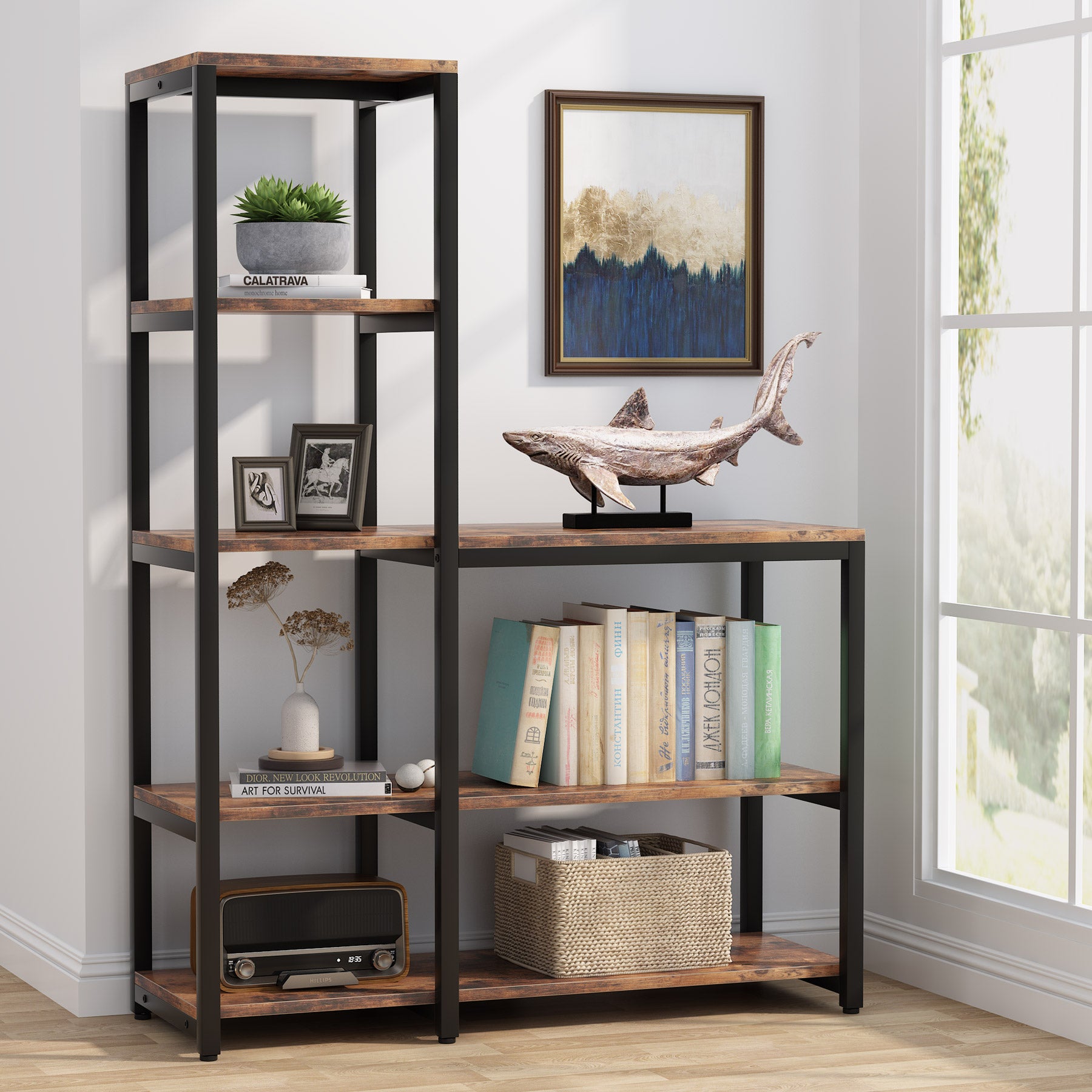 L Shaped Bookshelf Corner Etagere Bookcase