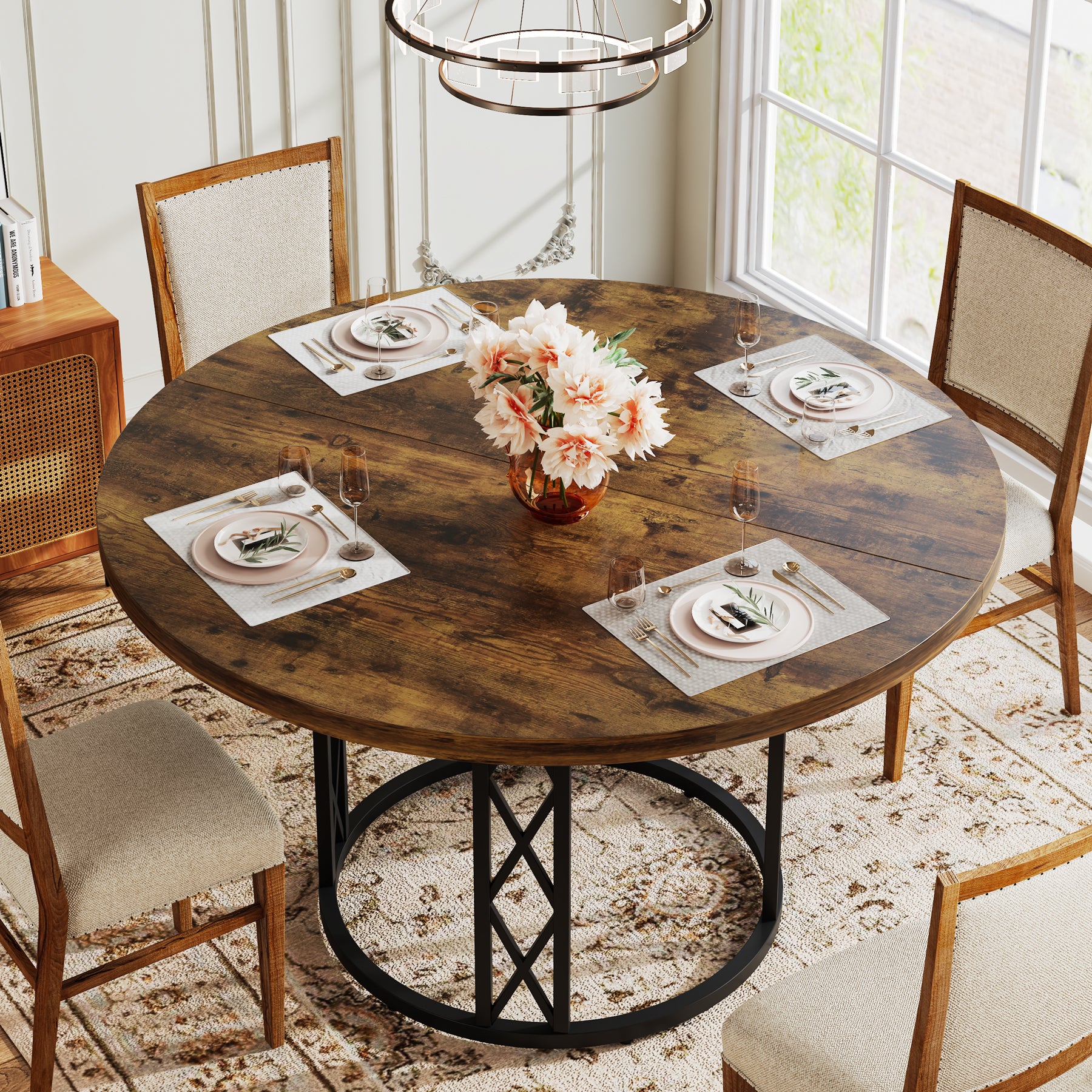 47" Round Dining Table for 4 People