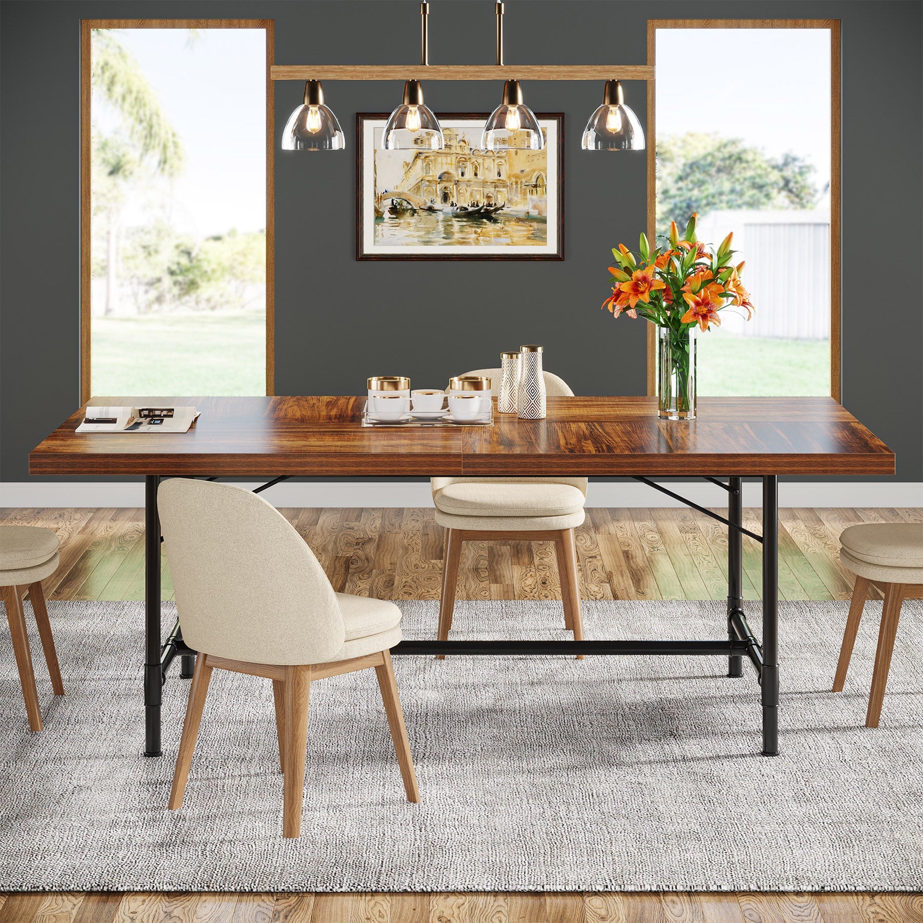 70.8" Industrial Dining Table Kitchen Table for 6-8 People Tribesigns