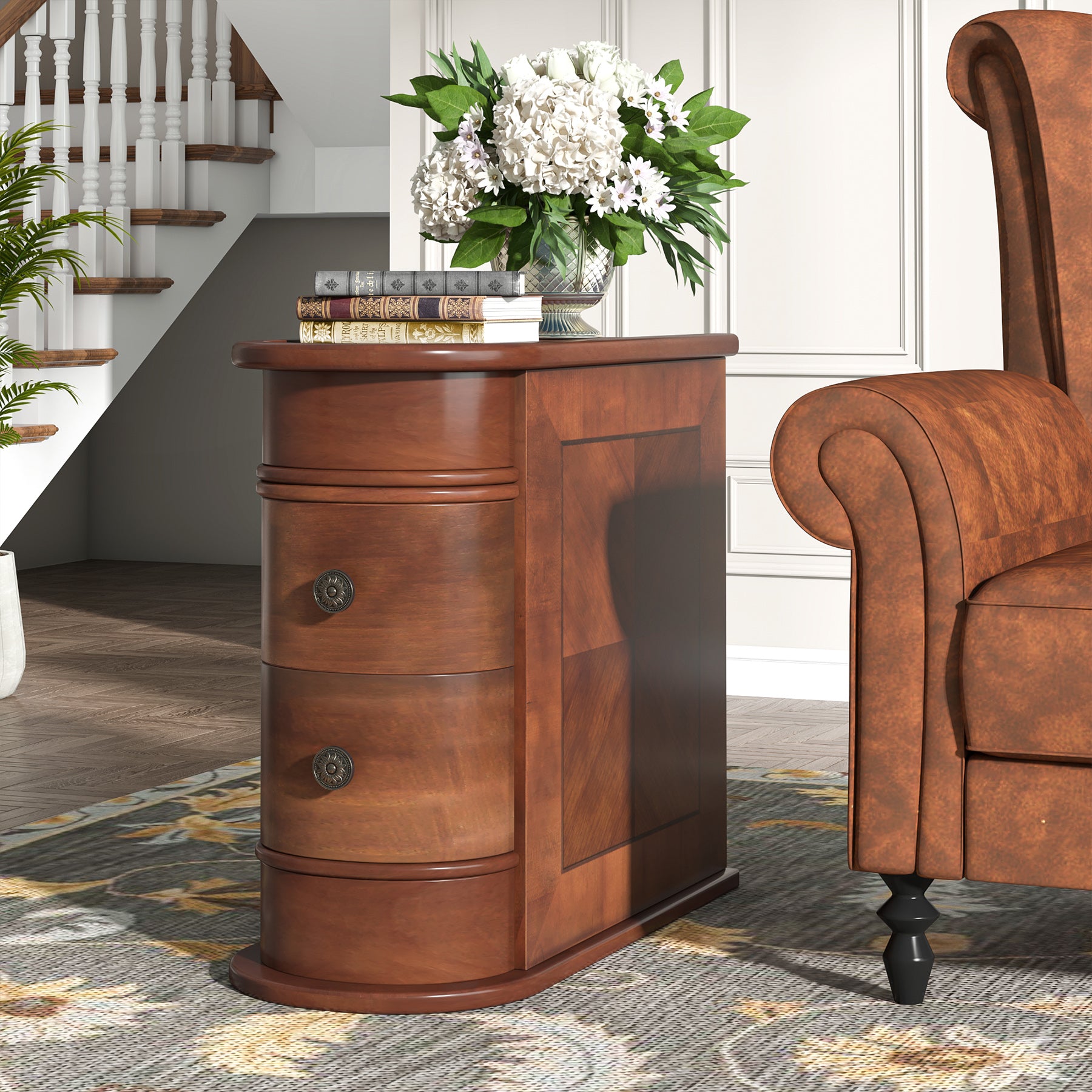 Wood End Table with 2 Drawers