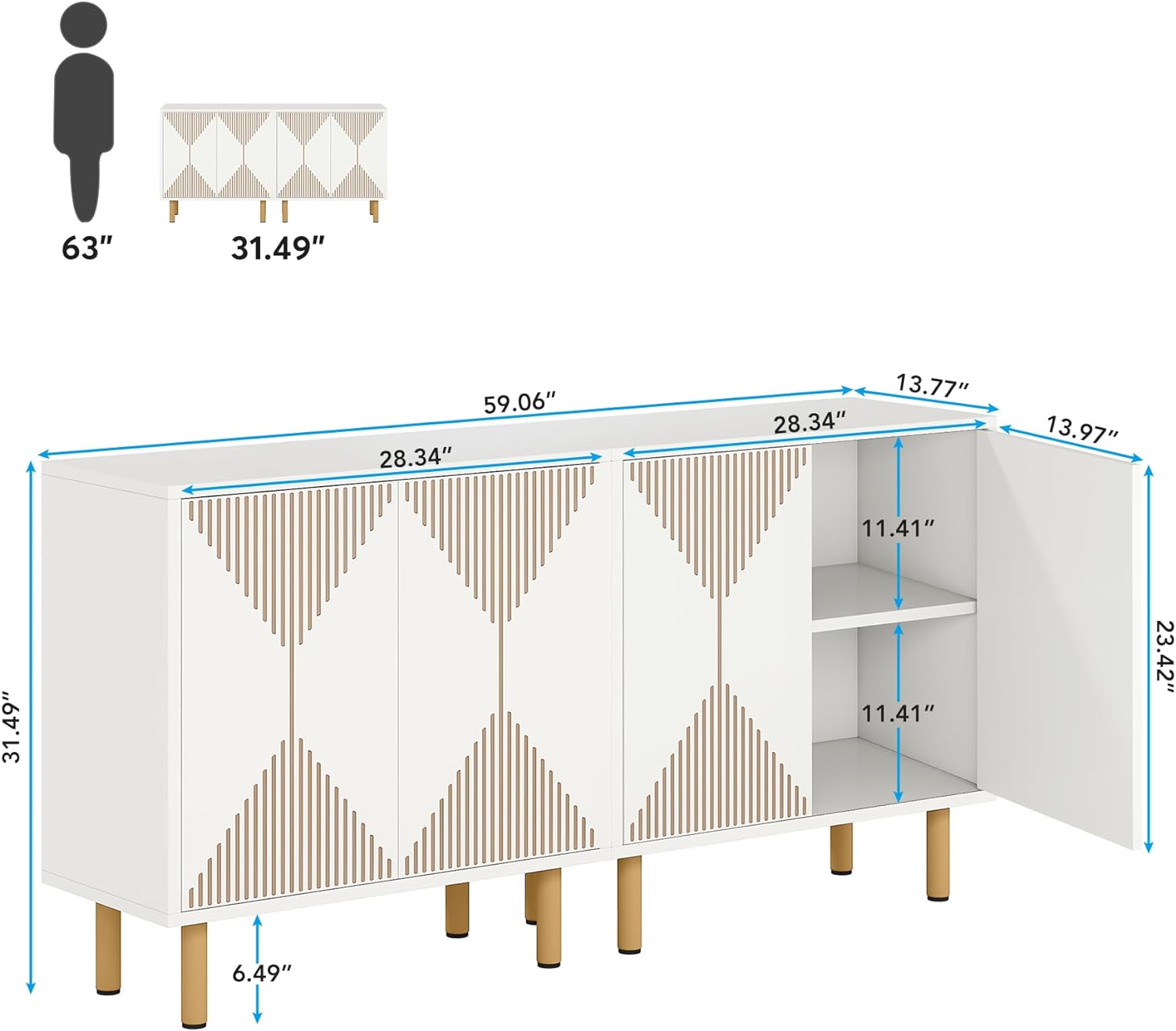 Wood Sideboard Buffet Storage Cabinet with Doors