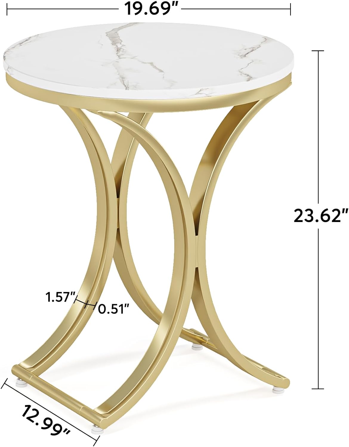 Round End Table with Faux Marble Veneer