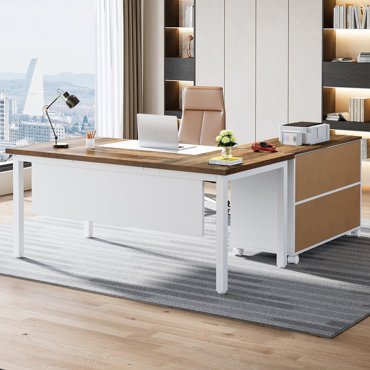 63" L-Shaped Desk, Modern Executive Computer Desk with 37" Mobile File Cabinet Tribesigns