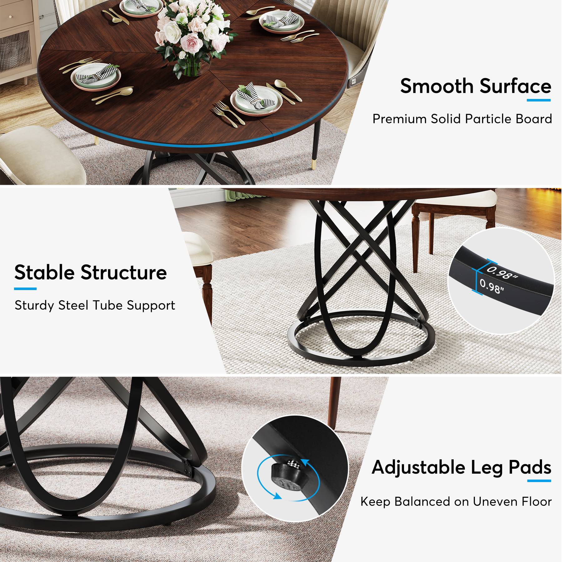 47" Round Dining Table, Dinner Kitchen Table with Metal Base Tribesigns