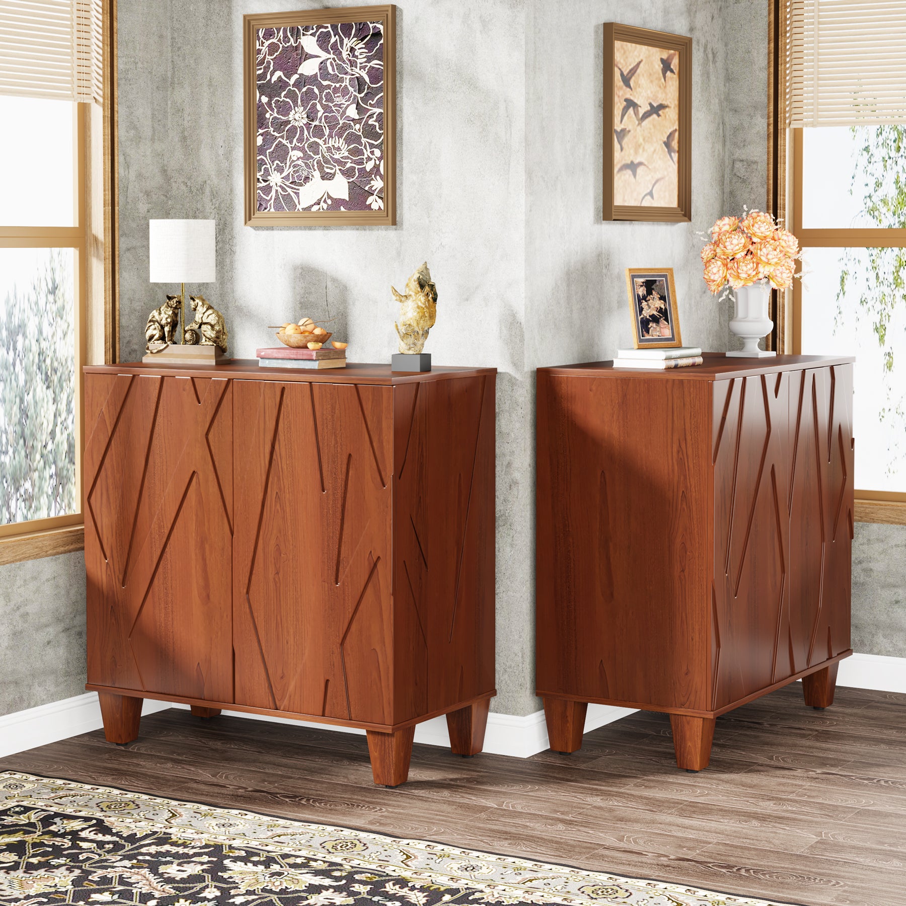 Wood Buffet Sideboard Cabinet with Adjustable Shelves