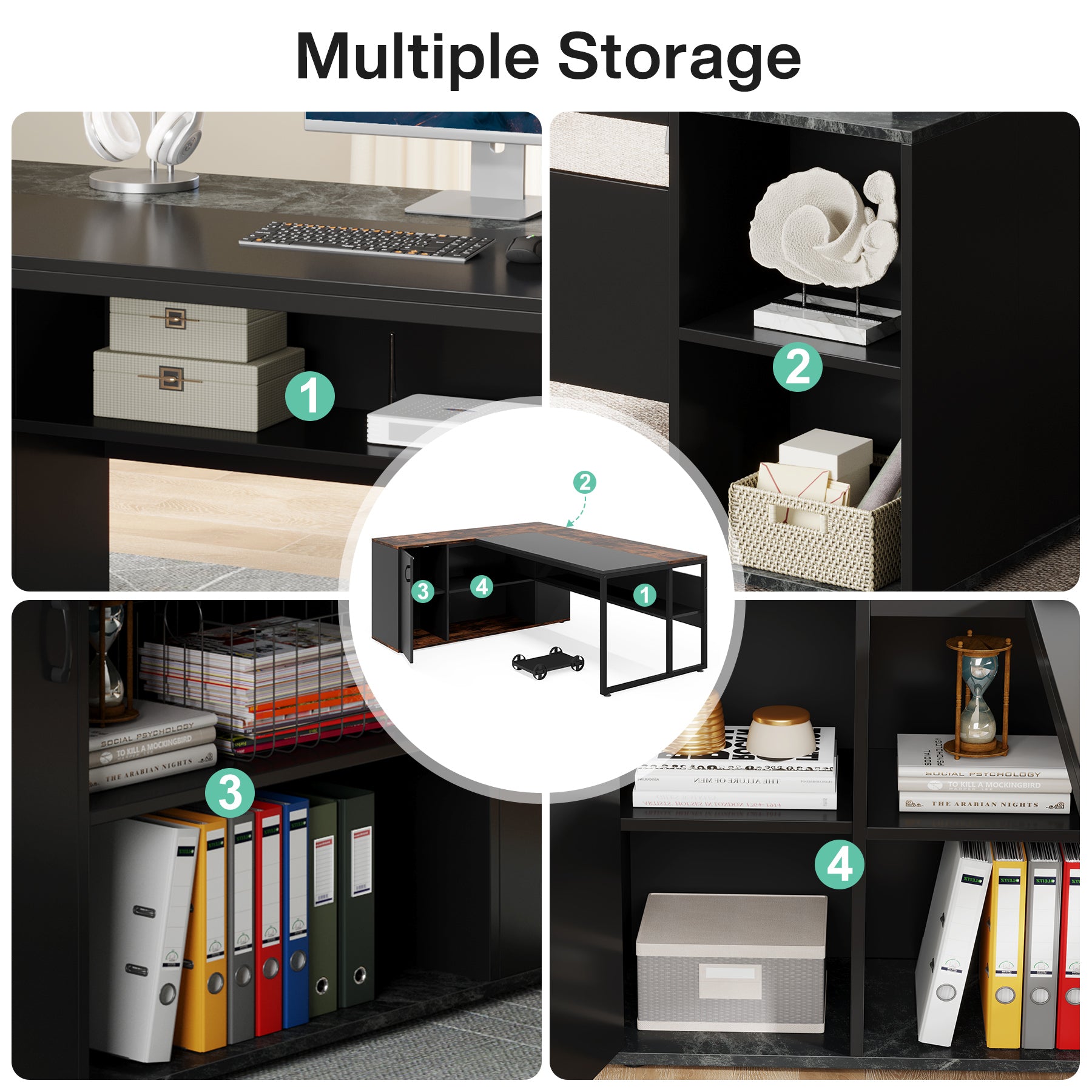 71" Executive L Shaped Computer Desk with Cabinet