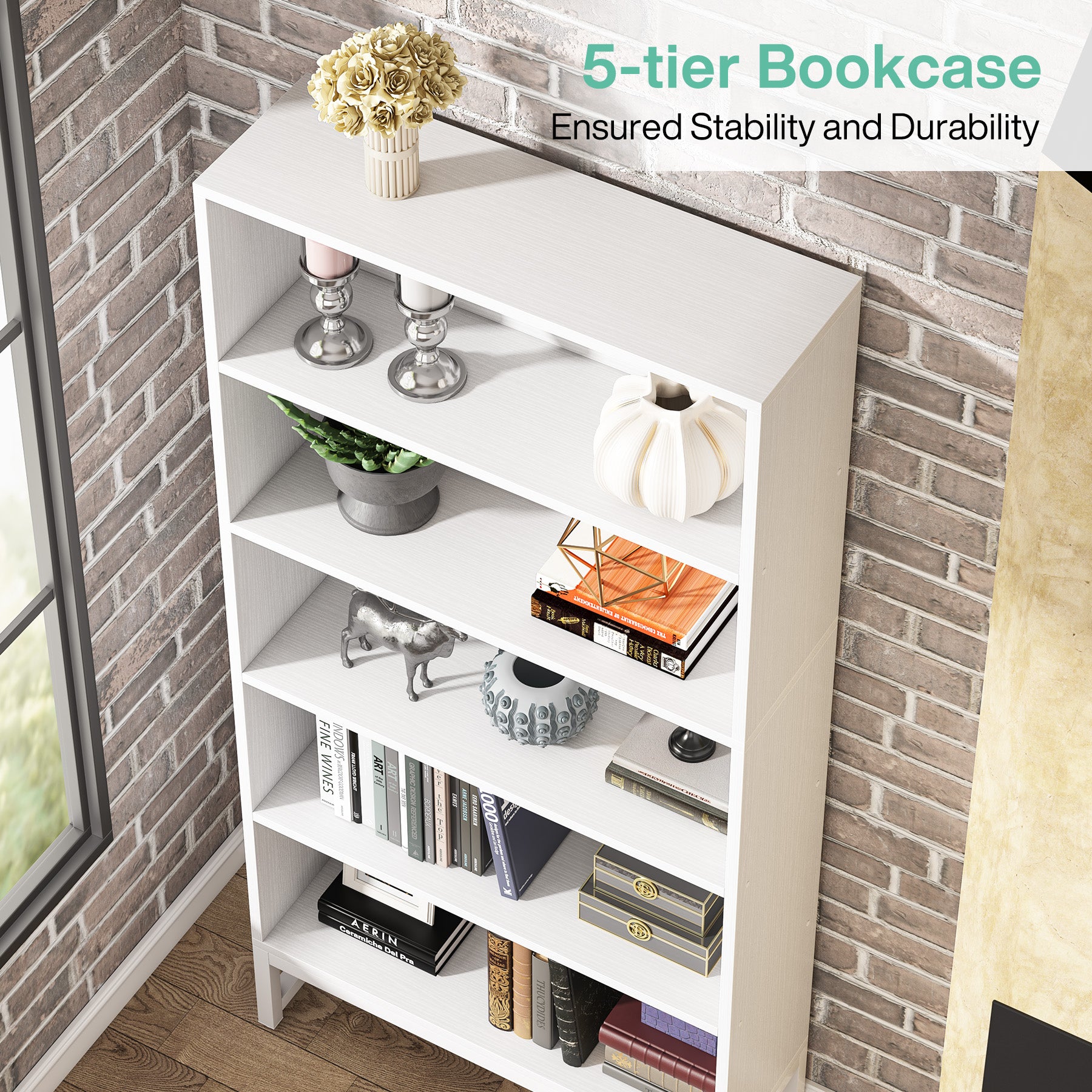 70.8" Bookcase with 5-Tier Storage Shelves