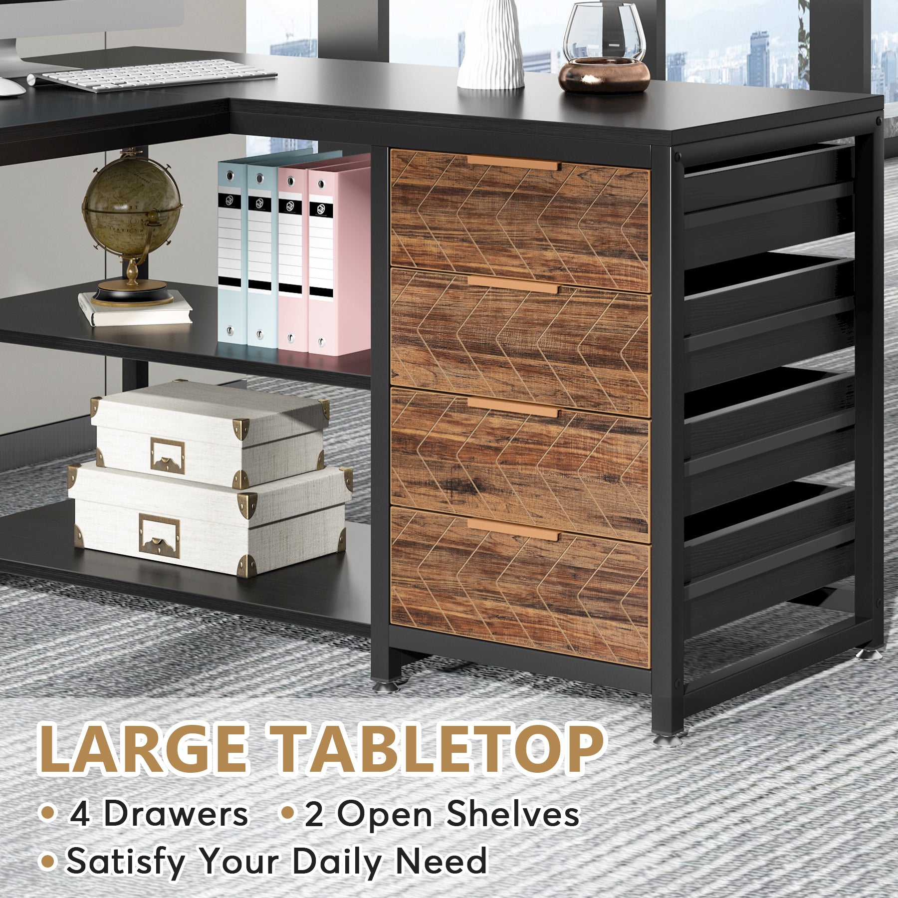 59" Reversible L-Shaped Desk with Drawers