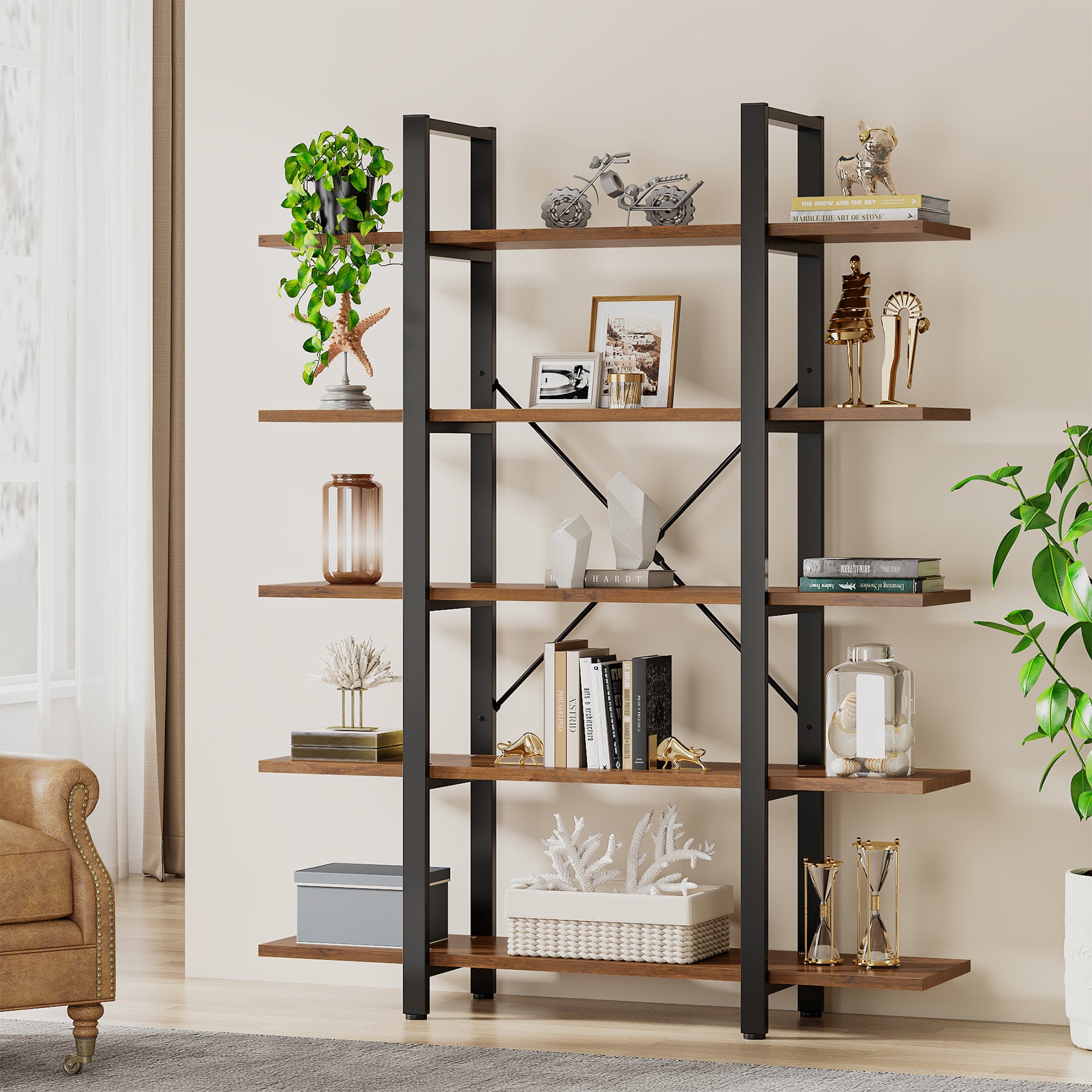 5-Tier Bookshelf Industrial Bookcase