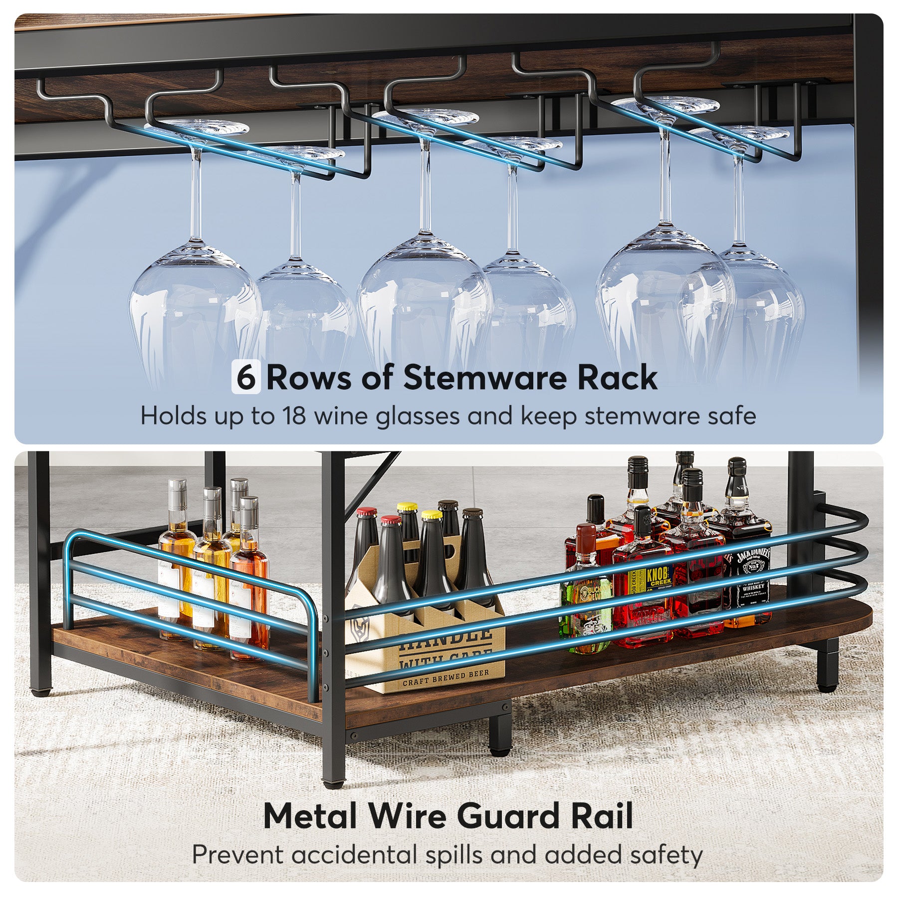 L-Shaped Home Bar Unit, 3 Tier Liquor Bar Table