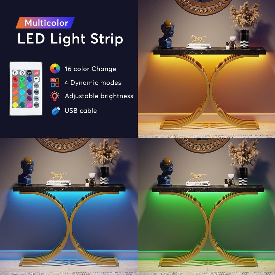 Console Table, Modern Faux Marble Entryway Sofa Table with Metal Base Tribesigns