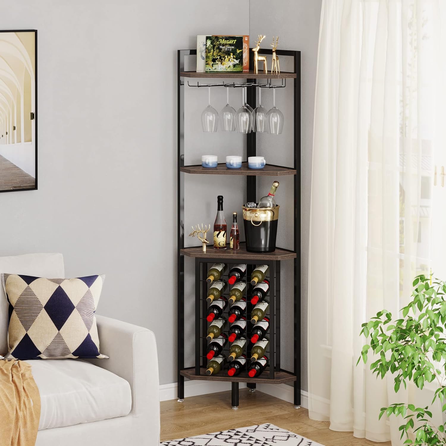 Corner Wine Rack with Glass Holder