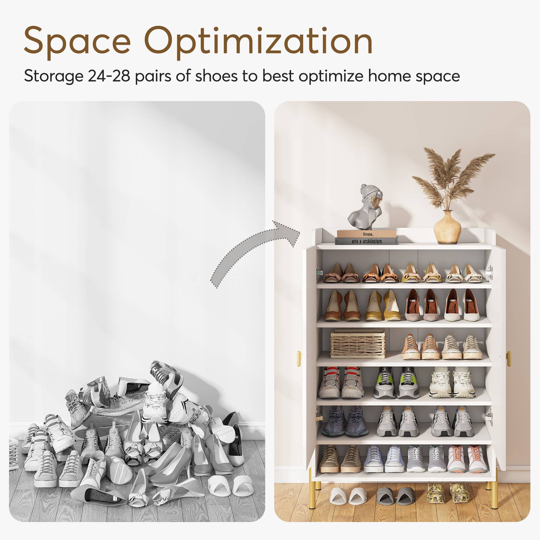 Tribesigns Shoe Cabinet, 6-Tier Shoe Organizer with Adjustable Shelves for Entryway Tribesigns