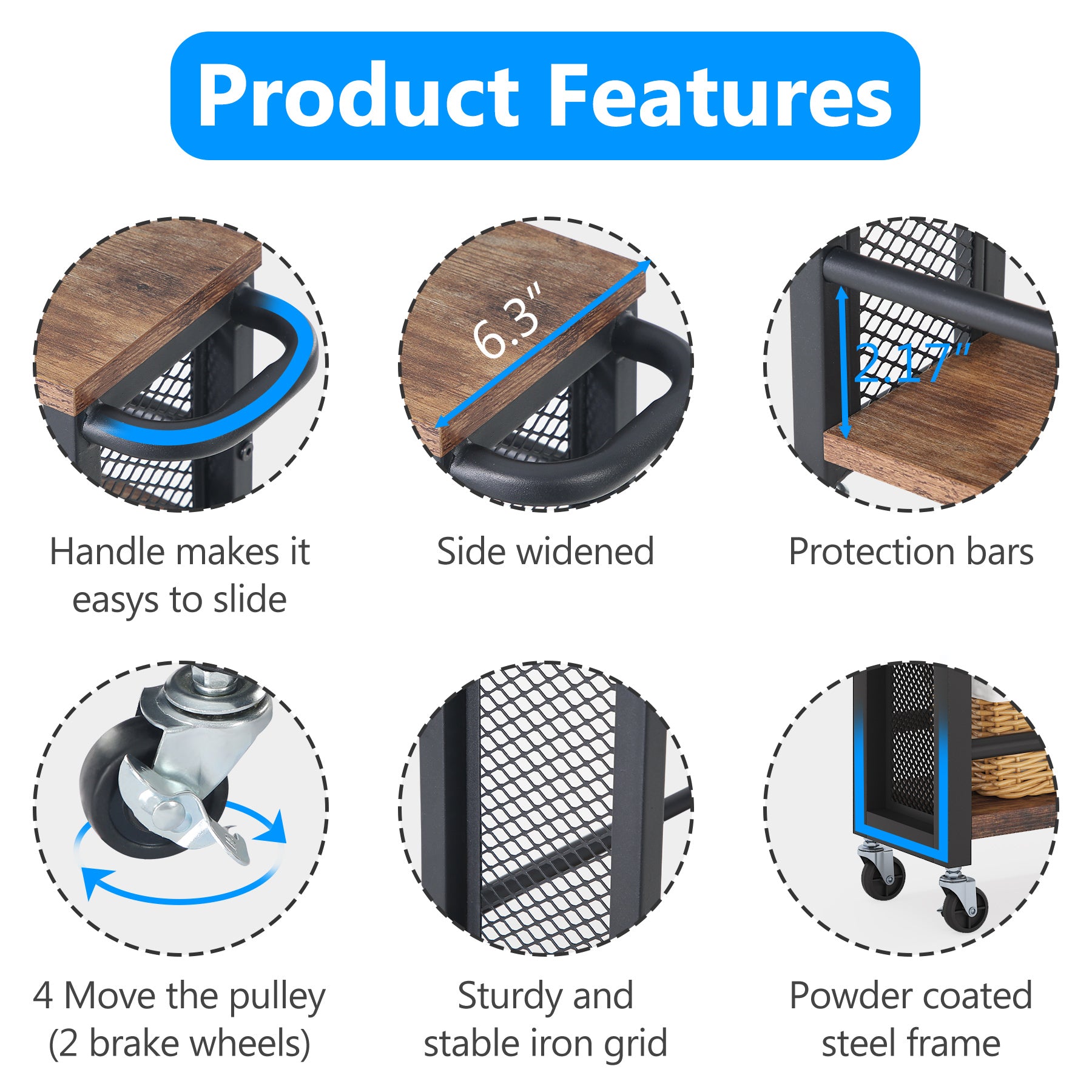 4-Tier Kitchen Storage Cart with Handle