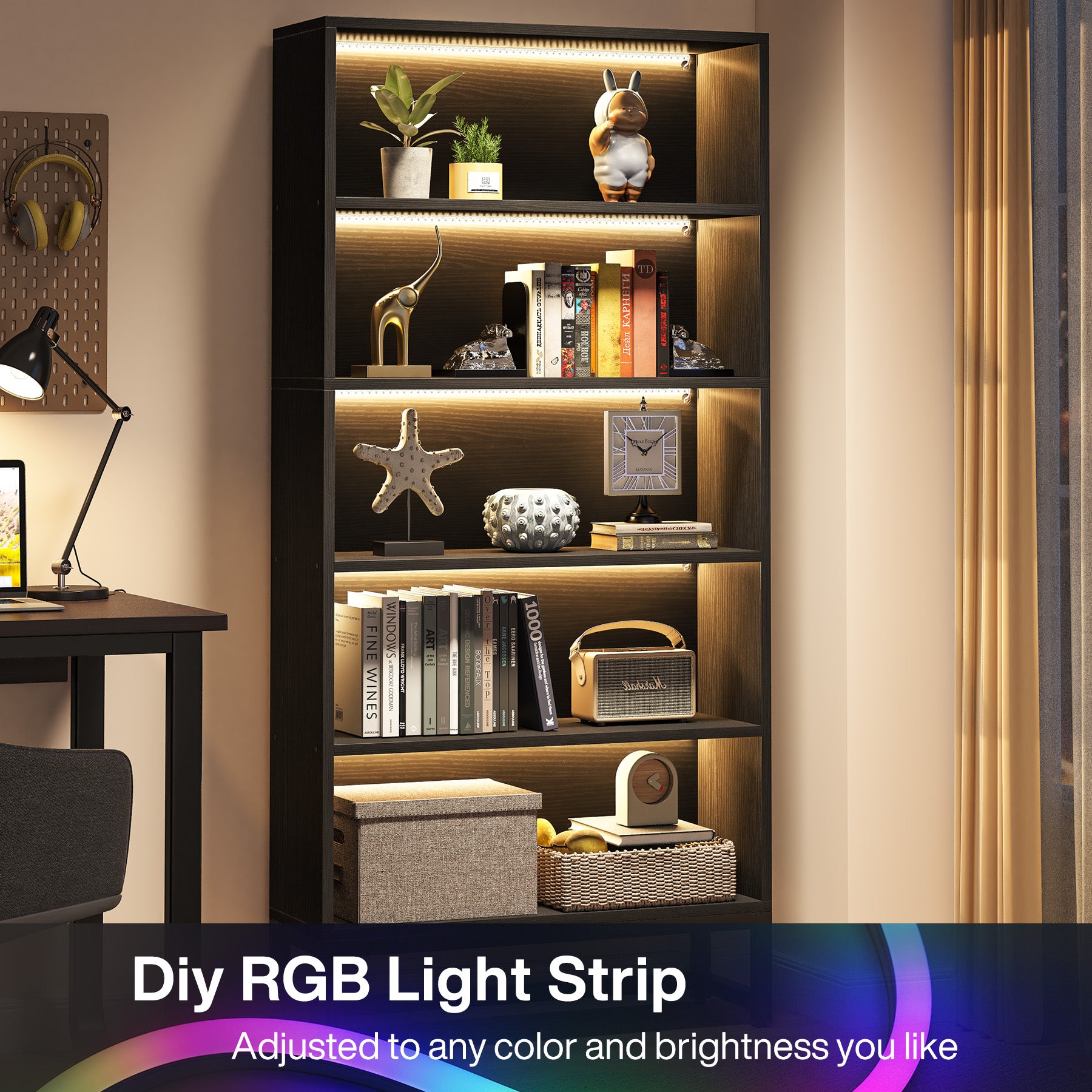 70.8" Bookcase with 5-Tier Storage Shelves