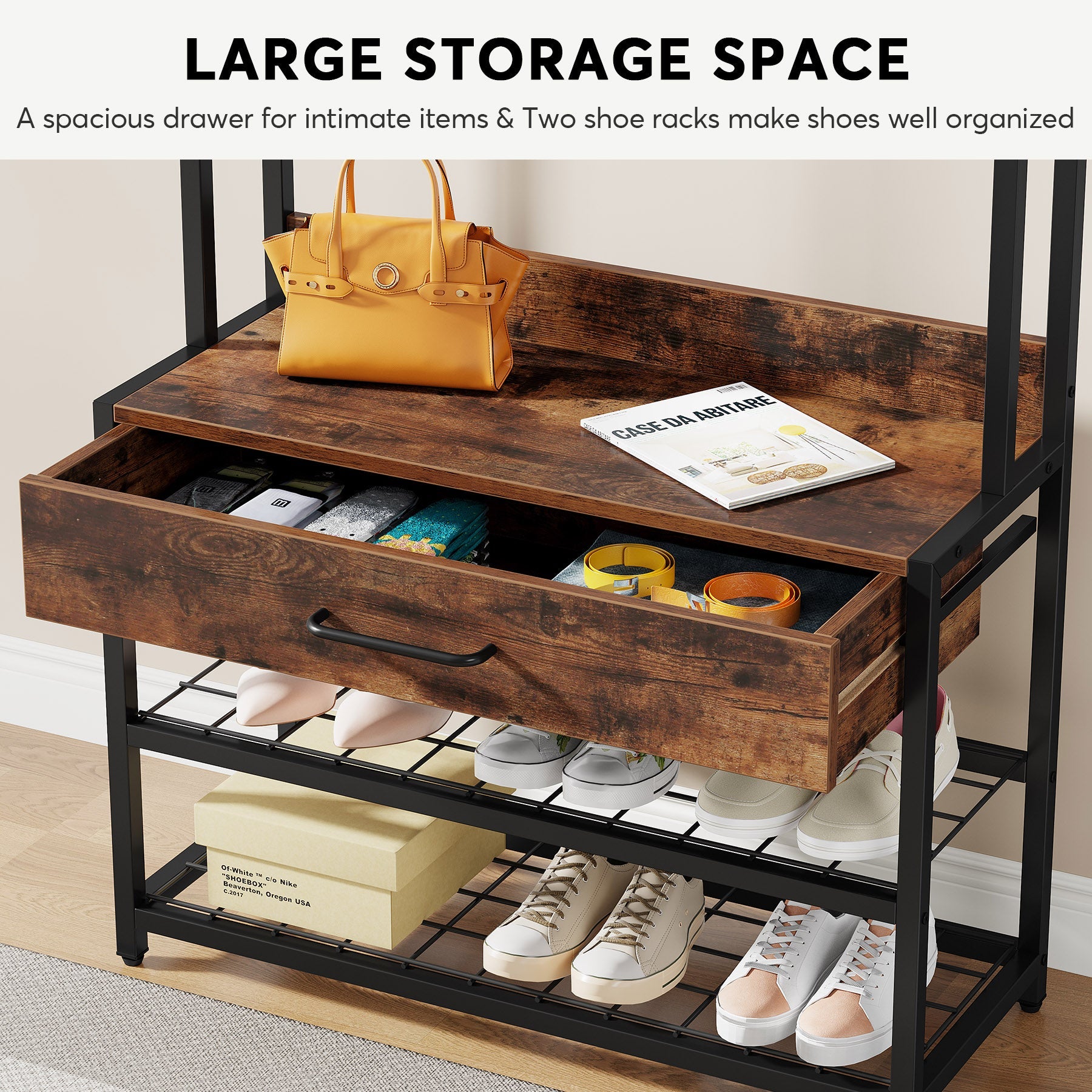 Tribesigns Coat Rack Shoe Bench, Entryway Hall Tree with Drawer & Hooks Tribesigns