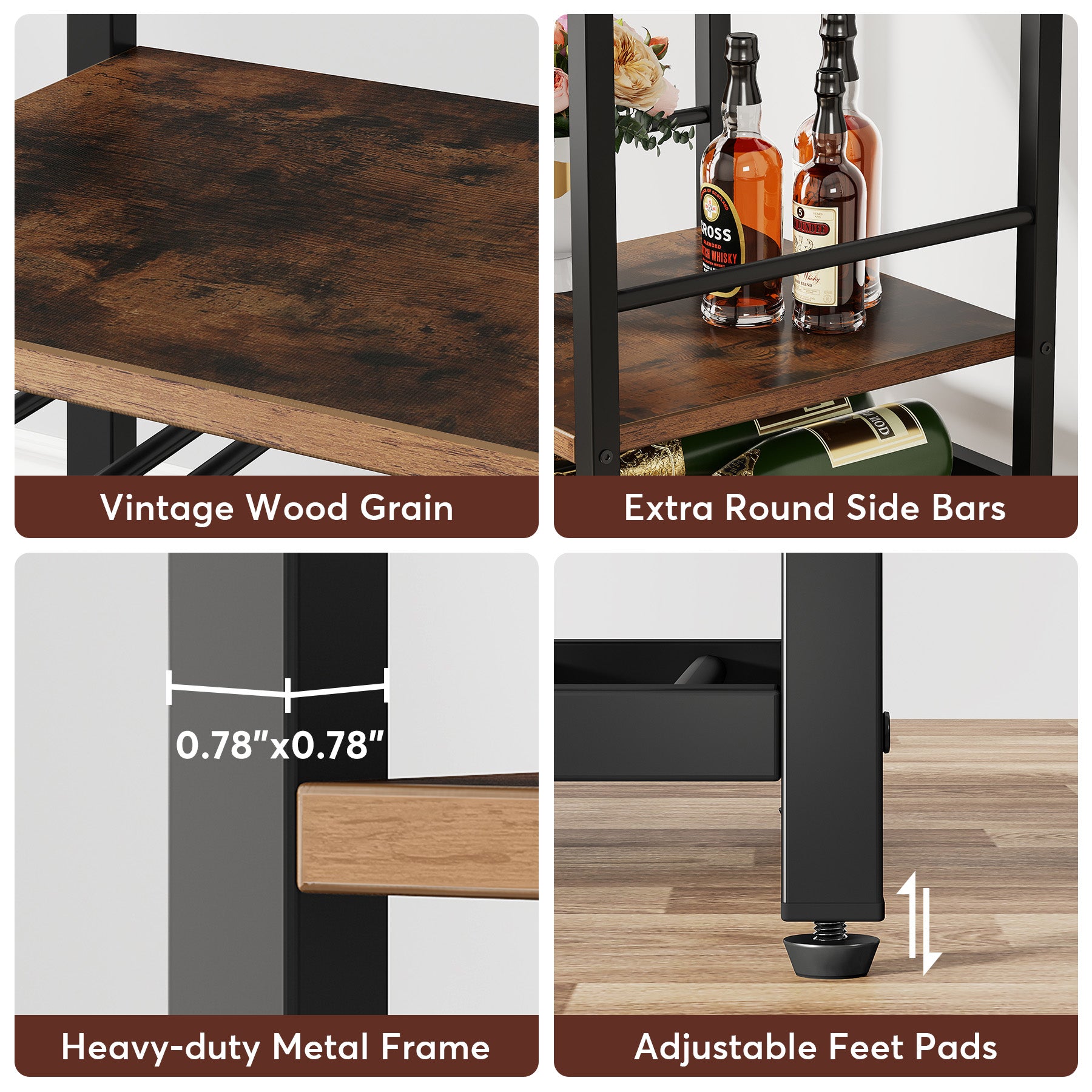 Wine Rack, 9 Tier 20 Bottle Wine Bar Cabinet with Glass Holder Tribesigns