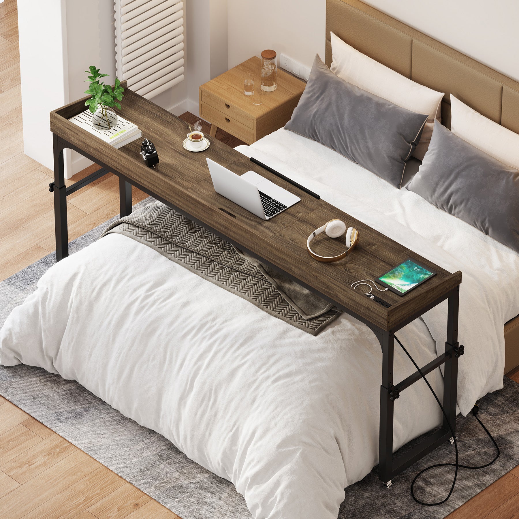 Adjustable Overbed Table with Wheels