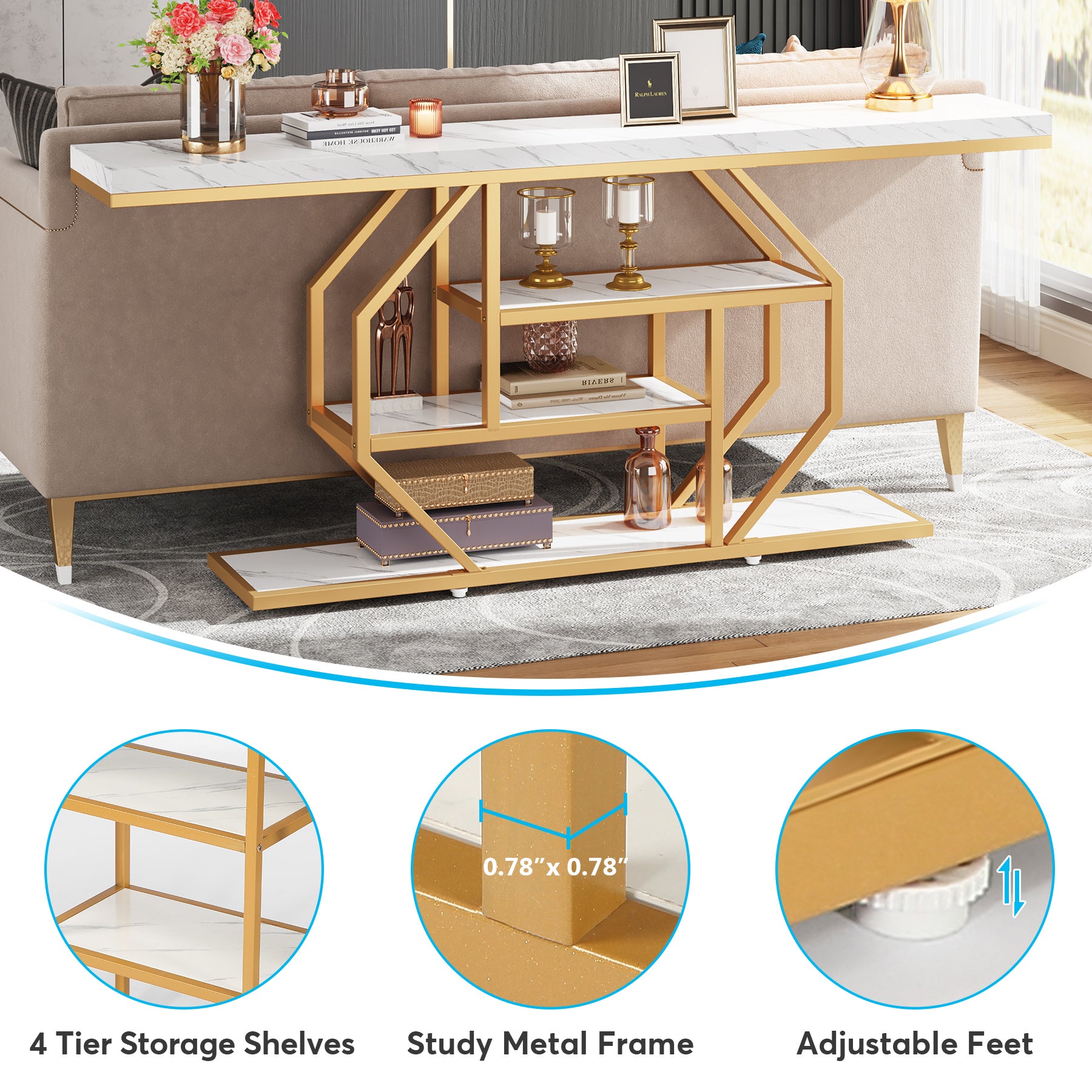 70.9" Console Table, 4-Tier Entryway Table