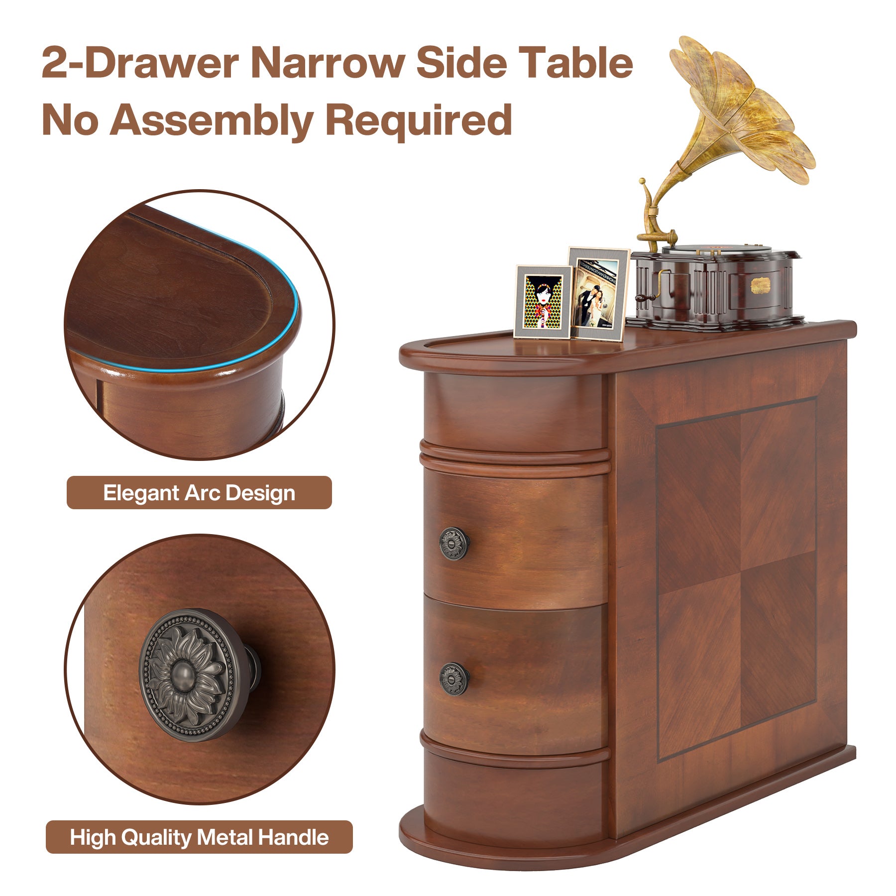 Wood End Table with 2 Drawers