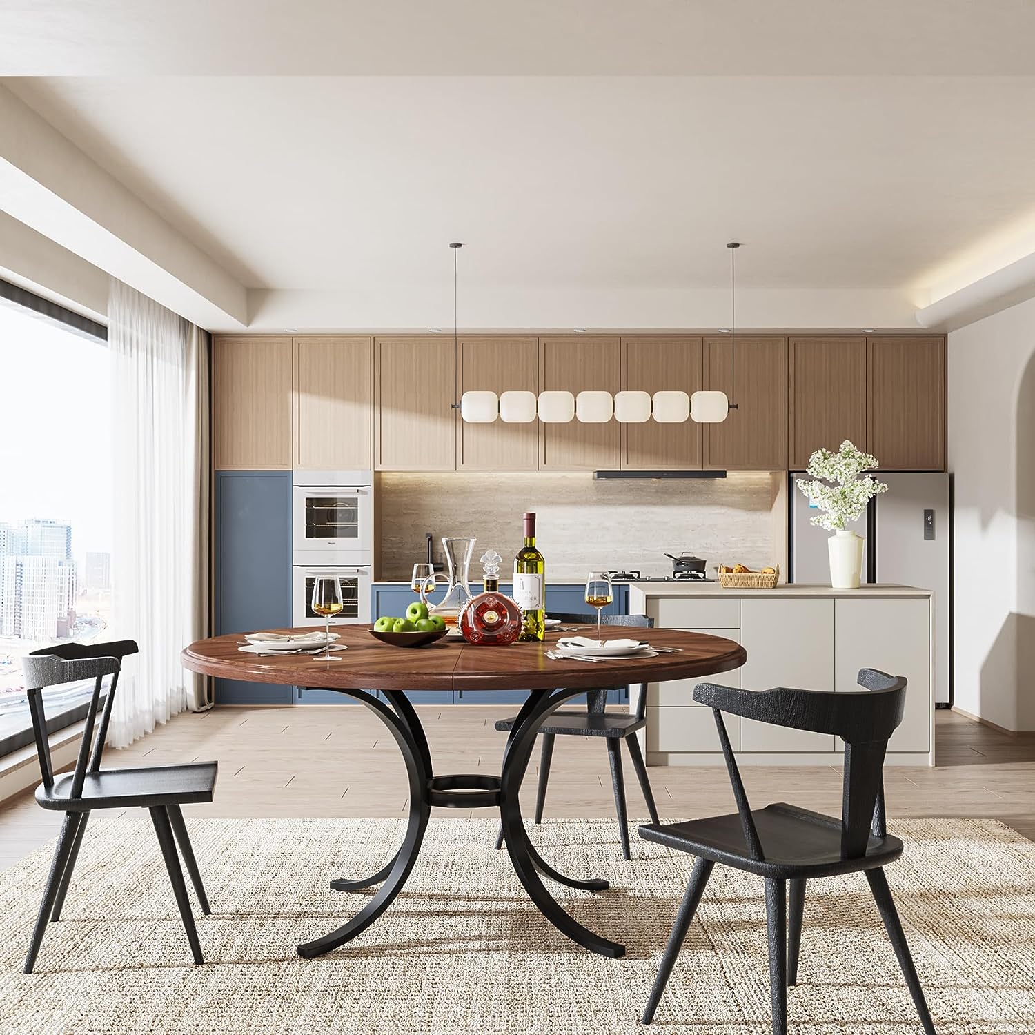 Round Dining Table for 4-6 People, 47" Modern Kitchen Table Tribesigns