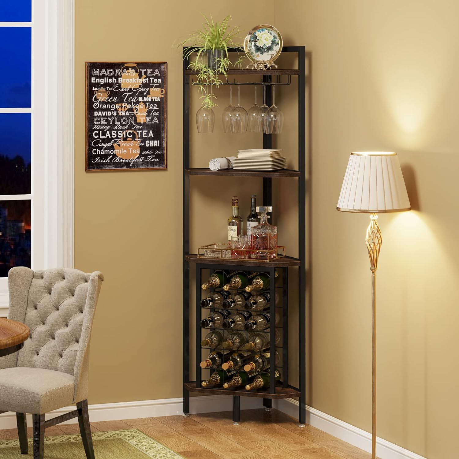 Corner Wine Rack with Glass Holder