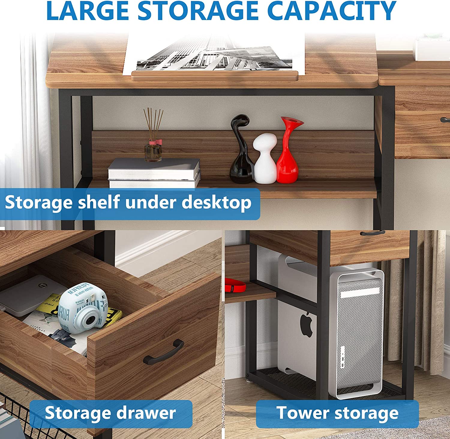 Tribesigns Drafting Table, Drawing Computer Desk with Storage Drawers Tribesigns