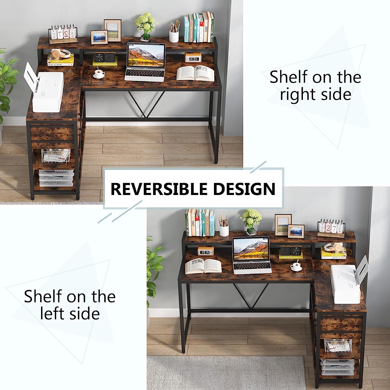 Tribesigns L-Shaped Desk, Industrial Corner Desk with Drawer & Storage Shelves Tribesigns