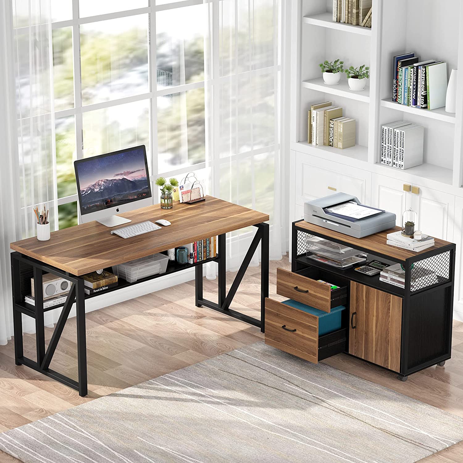 Tribesigns L-Shaped Desk Set, 55" Executive Desk and 32" File Cabinet Tribesigns