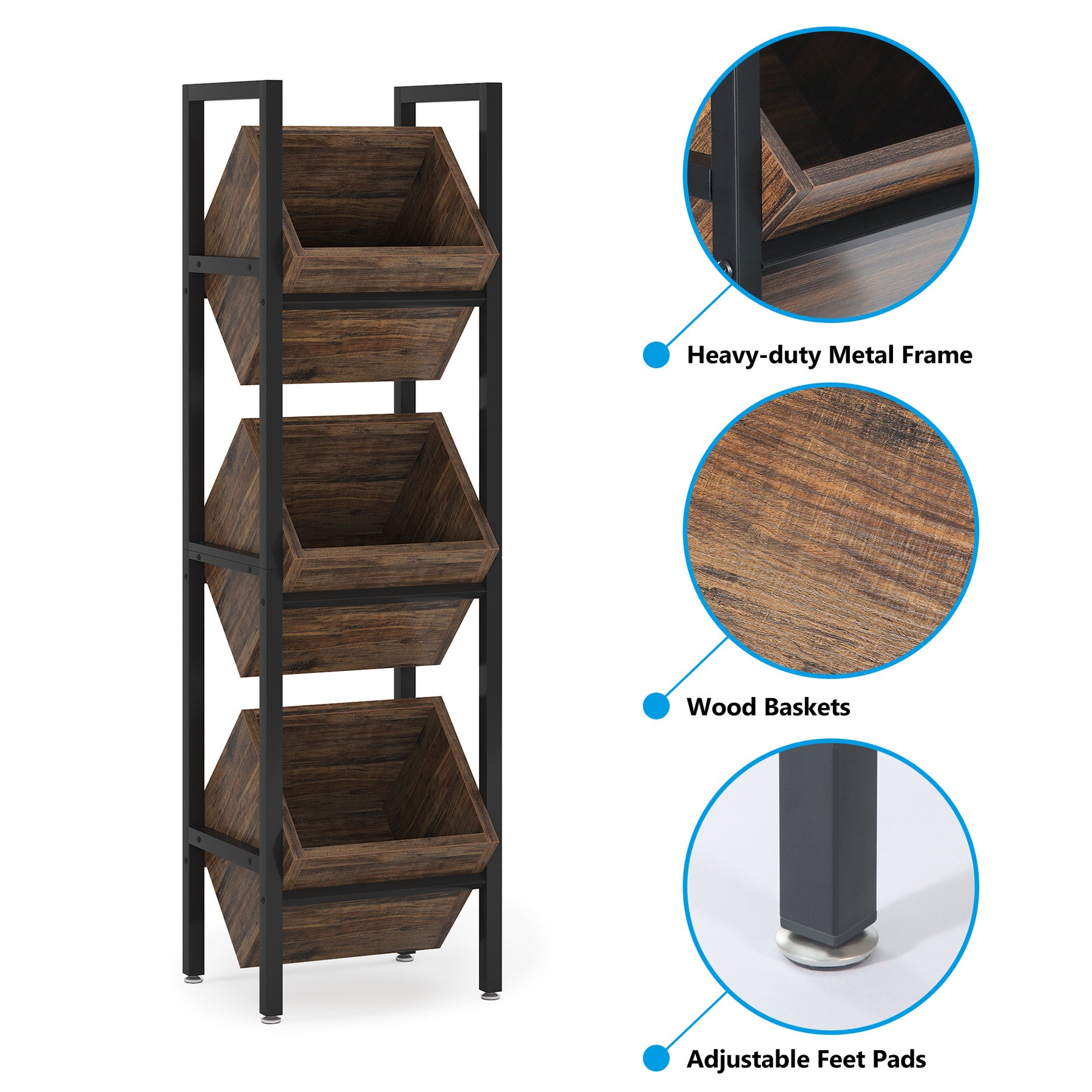 3 Tier Wine Rack Wood Basket Stand