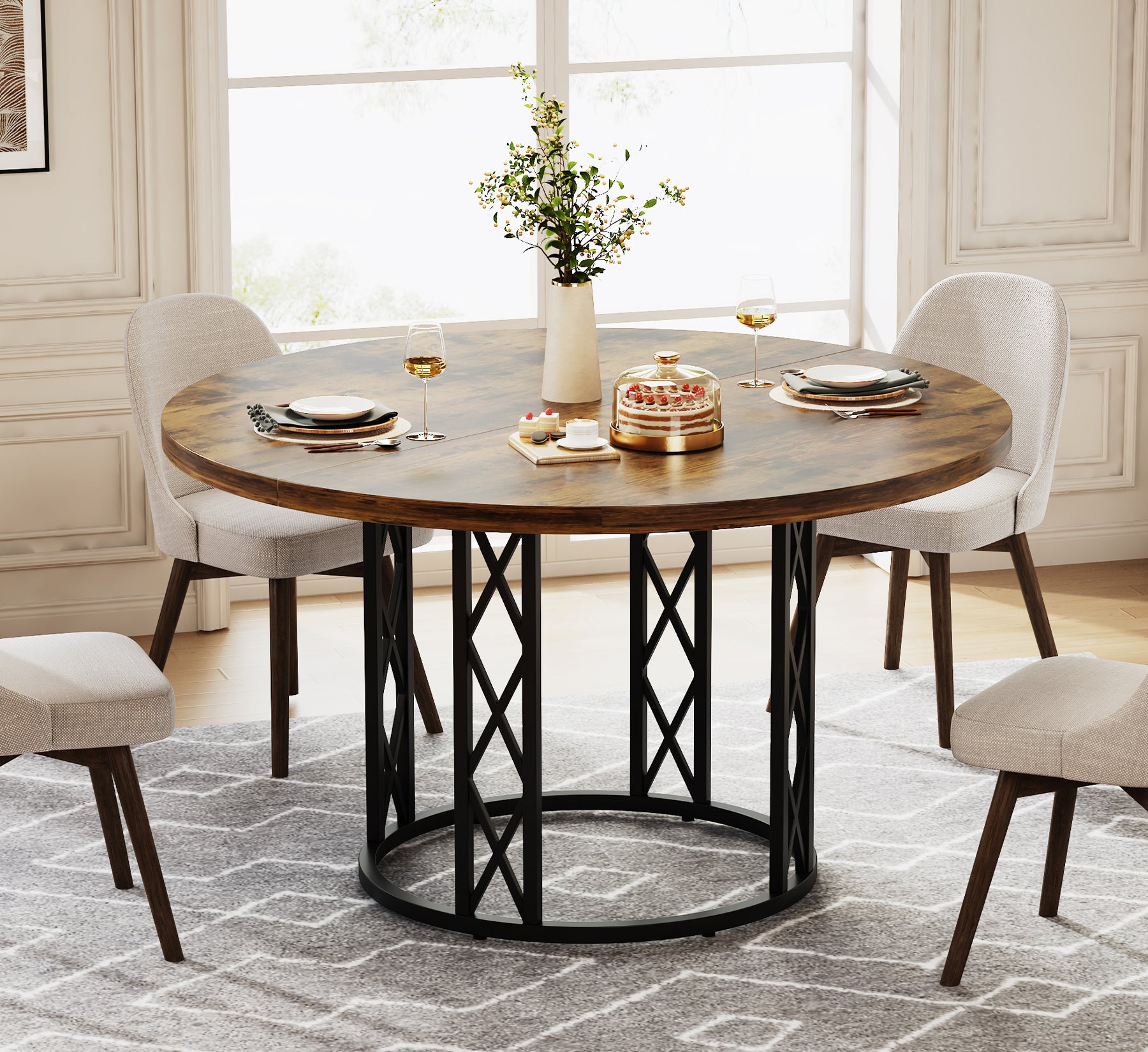 47" Round Dining Table for 4 People