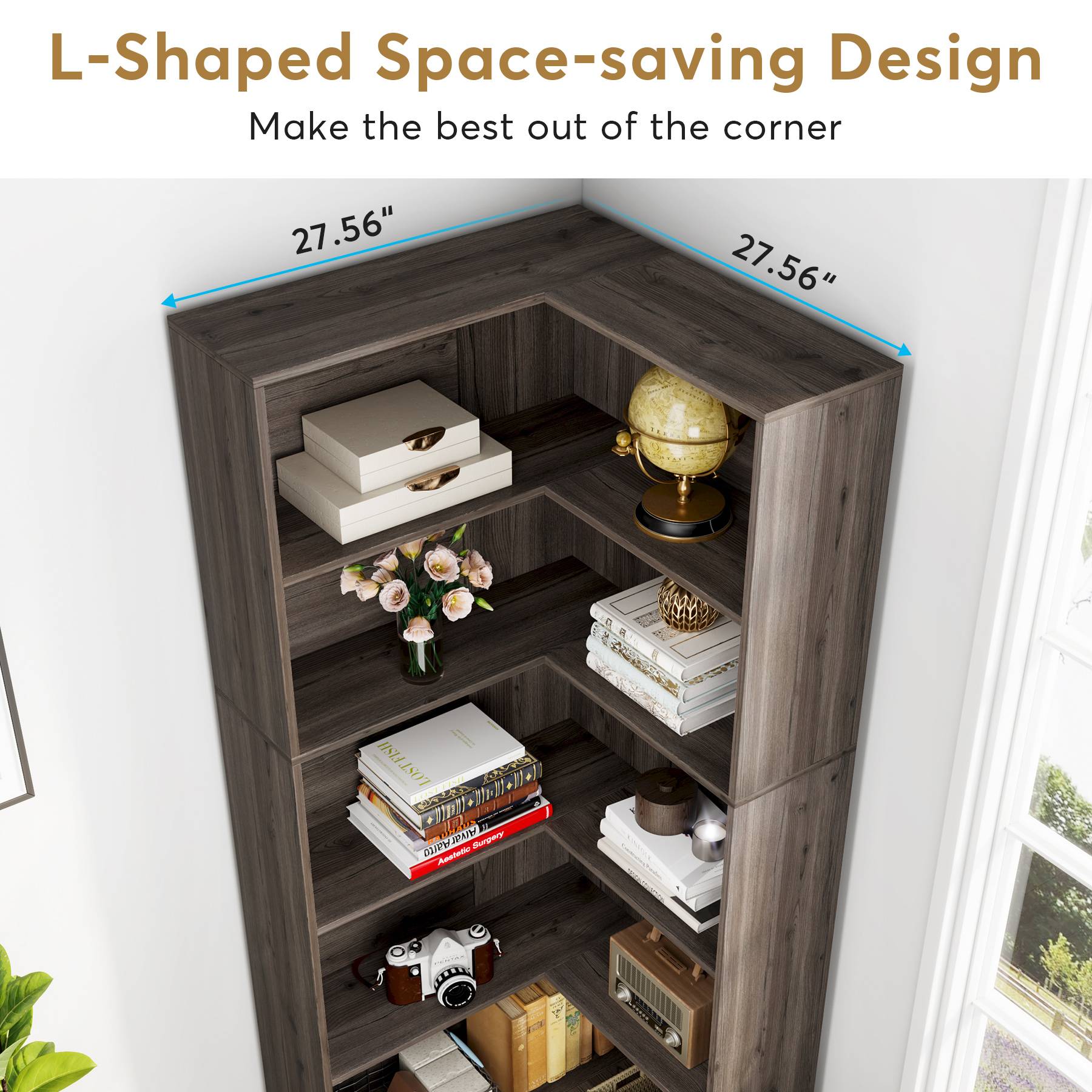 6-Tier Corner Bookcase, 71 inch L-Shaped Etagere Bookshelf Tribesigns