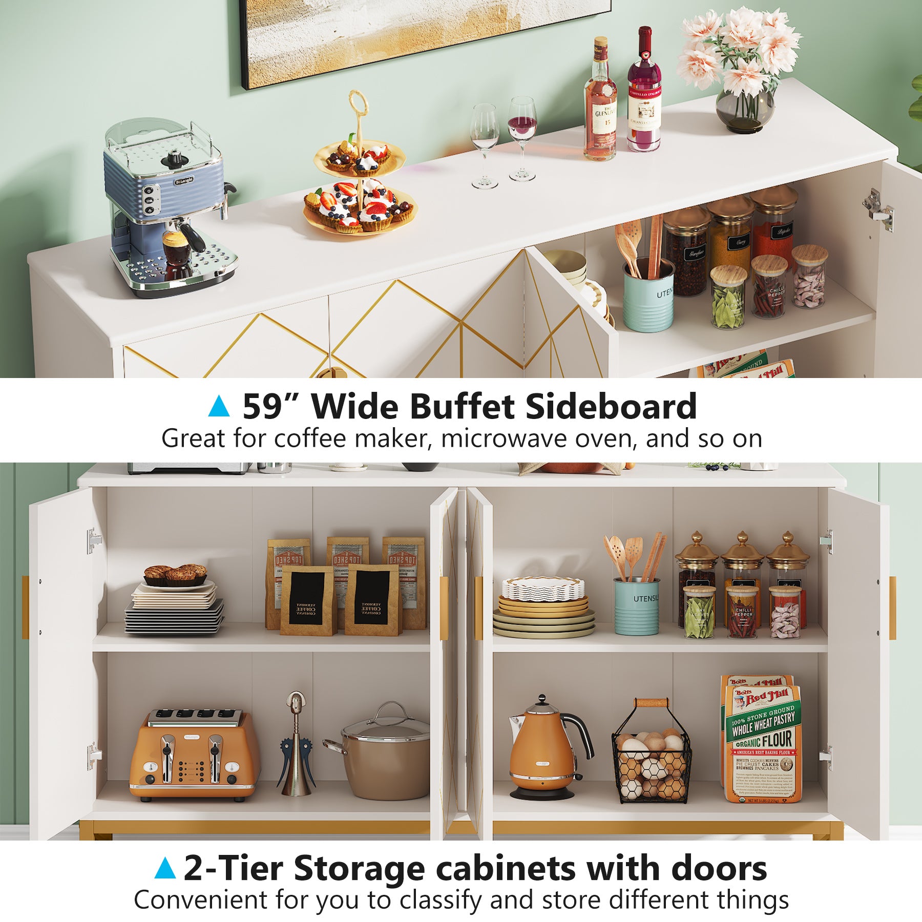 Sideboard Buffets Cabinet with Storage Shelves