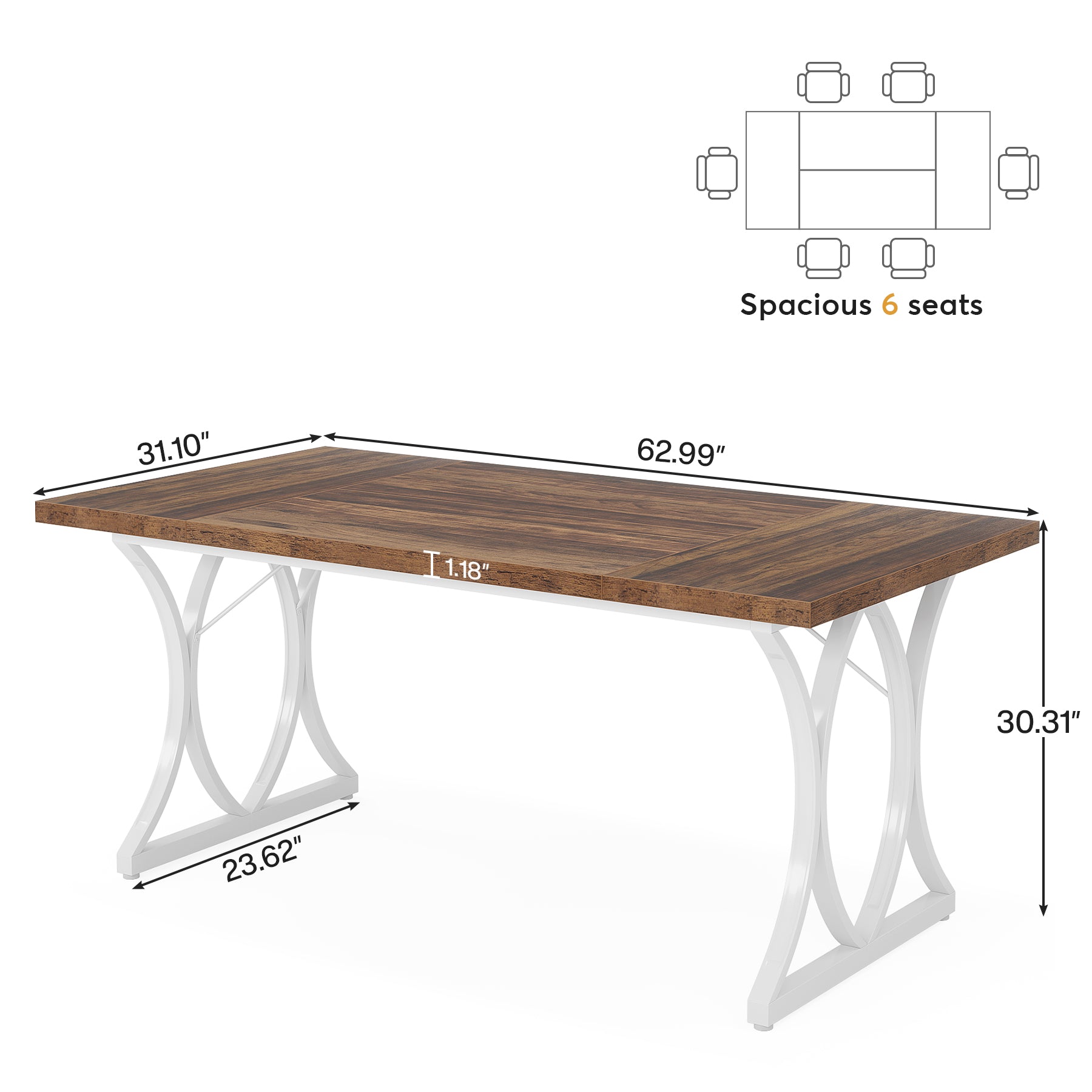 63" Dining Table Farmhous Kitchen Table