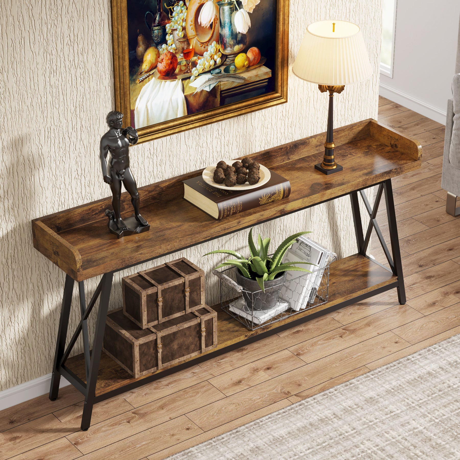 2-Tier Console Table Behind Couch