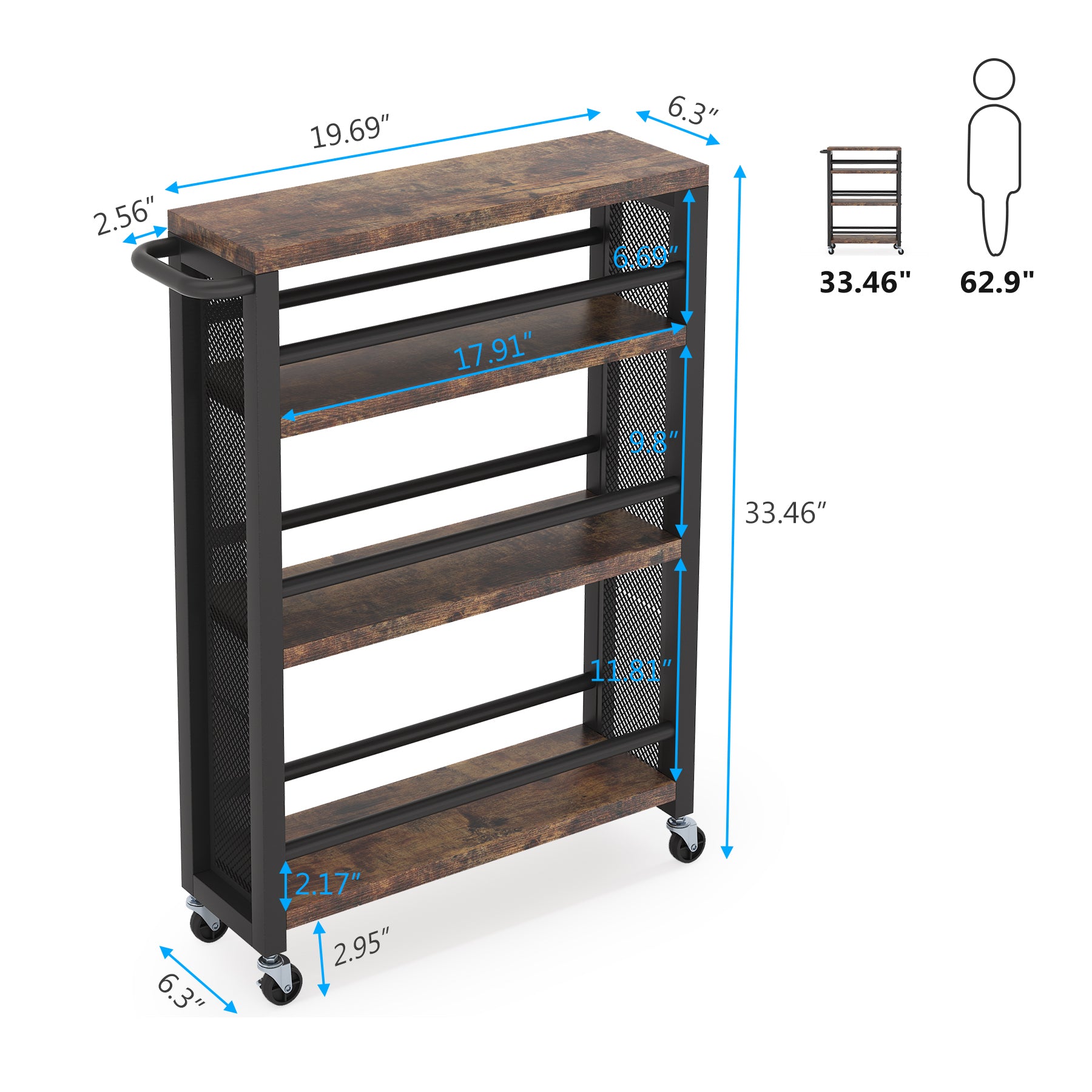 4-Tier Kitchen Storage Cart with Handle