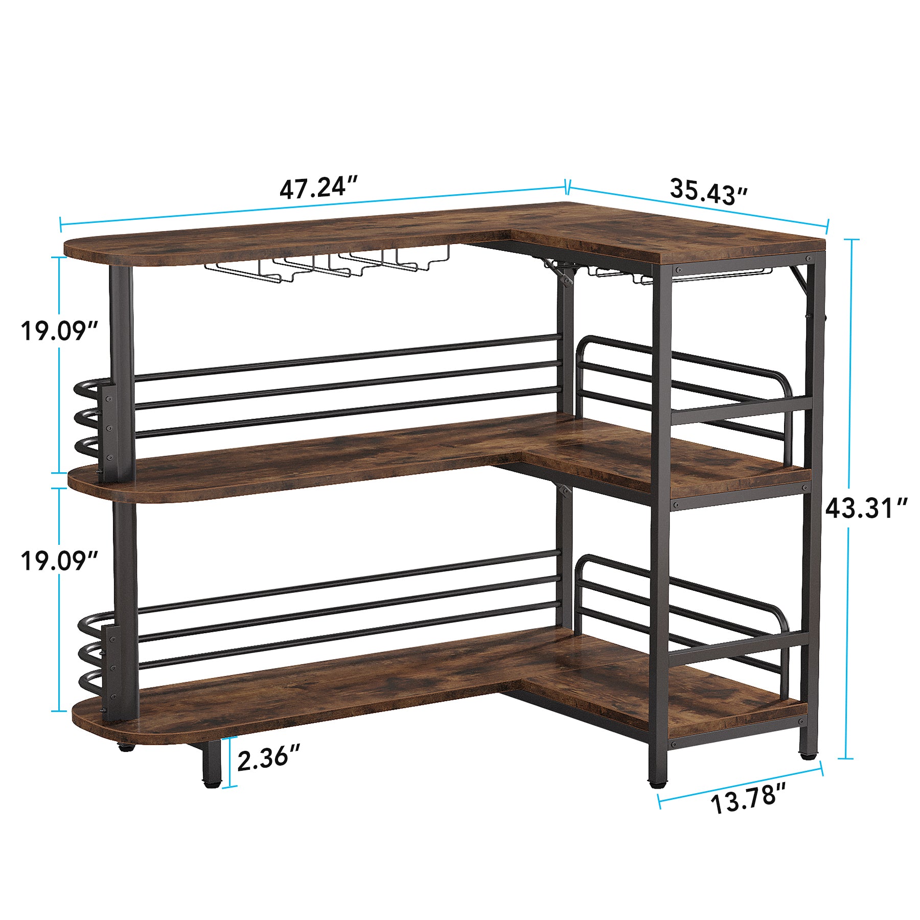 L-Shaped Home Bar Unit, 3 Tier Liquor Bar Table
